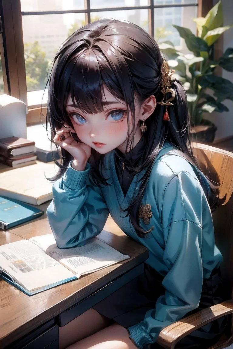 Cute Girl, anime boy sitting at desk, cute boy, holding and keyboard, ((Xin Haicheng)), studio brisk Xin Haicheng, Gouves style artwork, Xin Haicheng. digital rendering, Digital animation illustration, plan, Xin Haicheng art style, Xin Haicheng style, Xin Haicheng!