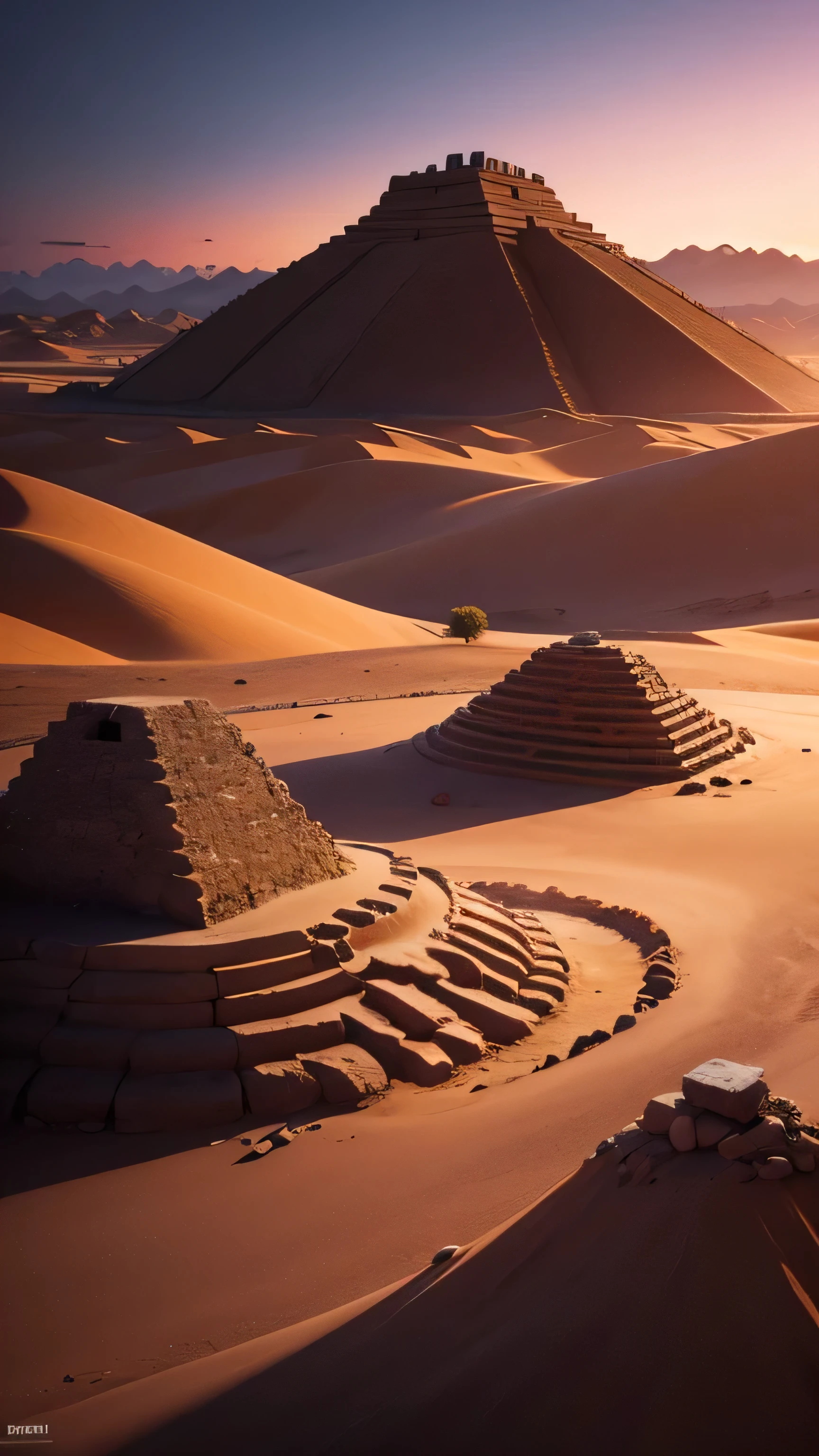 caral site, ancient monument, peru, twilight sky, 8k, high quality 