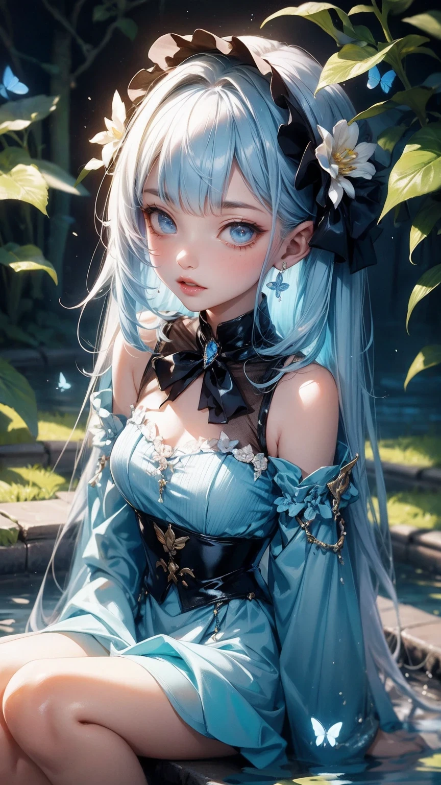 girl、、Bink、leotard、whole body。blue eyes、Gray Hair、functional、Seductive pose、front、noon、Outdoor、garden、Beach、No cat ears。