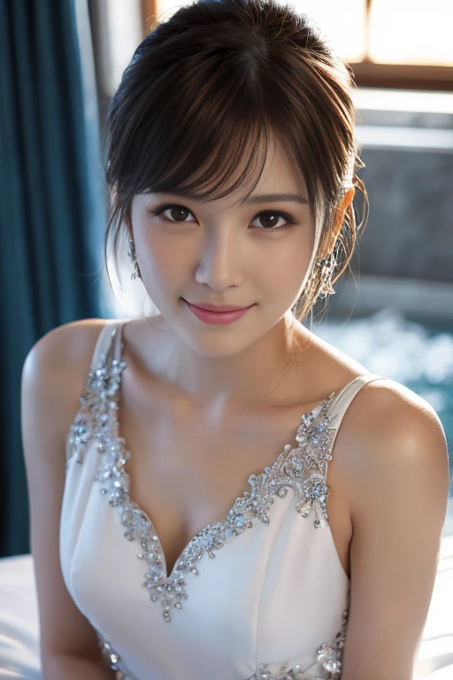 ((table top:1.4, highest quality)), (realistic pictures:1.4),
((1 girl)),
(超High resolution:1.2), very delicate and beautiful, wonderful,
Highly detailed CG Unity 8K wallpaper, Super detailed, High resolution, soft light,
beautiful detailed girl, highly detailed eyes and face, beautifully detailed nose, beautiful and detailed eyes,
(wear dressed up clothes:1.4),
cinematic lighting, perfect anatomy, slender body, thin chest,
(Ice castle guest room, Ice Room, ice furniture:1.3), (ice World, ice clarity, The beauty of light refracted through ice:1.3),
cowboy shot, looking at the viewer, smile