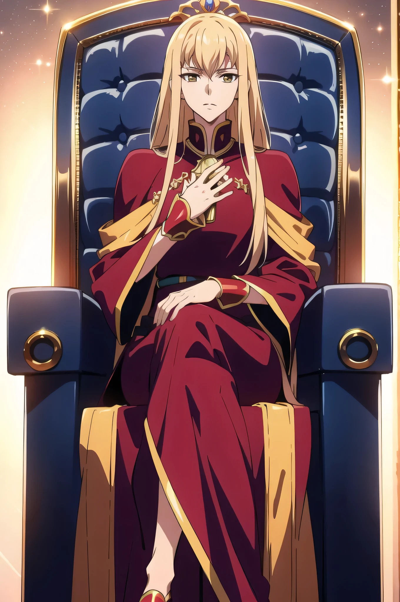  sit on the throne with his hands crossed, sitting very comfortably, Sitting on a golden throne, Code Geass, sitting on his throne, , hall々pose, sit on the throne, royal elegant pose, in a masterpiece anime, Princess, anime female characters, royal family