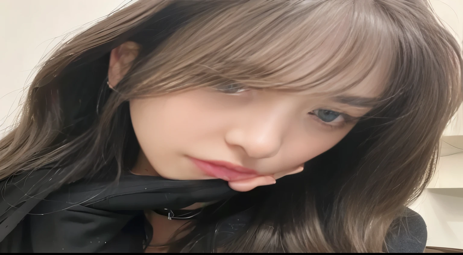 un primer plano de una mujer con cabello largo y vistiendo una chaqueta negra, ulzzang, Lalisa Manobal, Lalisa Manoban de Blackpink, retrato de jossi de blackpink, con flequillo, jisoo de blackpink, Jisoo de Blackpink, flequillo con raya al centro, sun yunjoo, con flequillo completo, she has black hair con flequillo