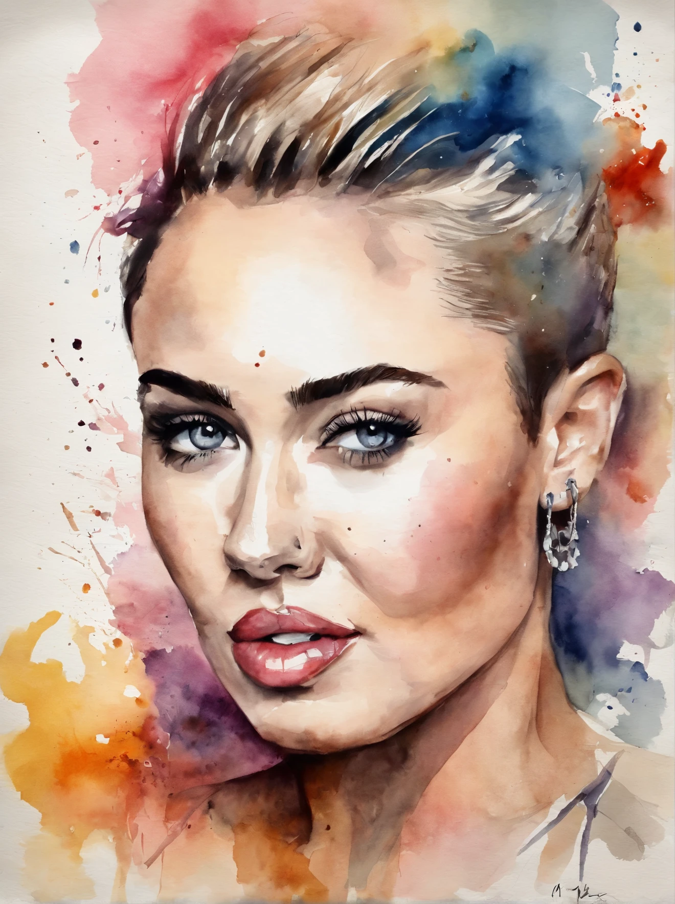 (Aquarellmalerei Miley Cyrus) : : Trend auf artstation: : A simple composition creates a feeling of order and harmony. The painting reflects the spiritual qualities of the natural world. --up Licht --ar 9:16