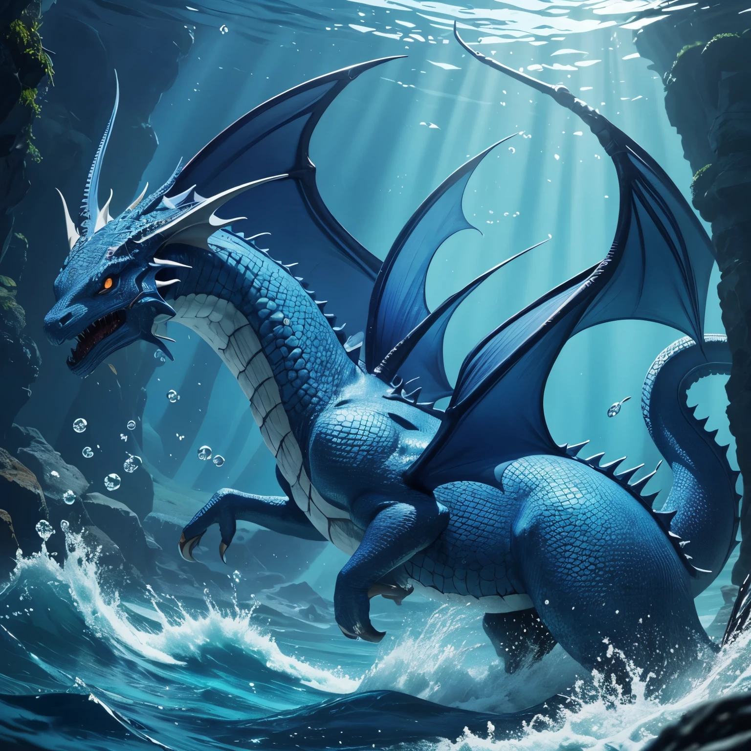 Create a mythological aquatic animal similar to a blue dragon