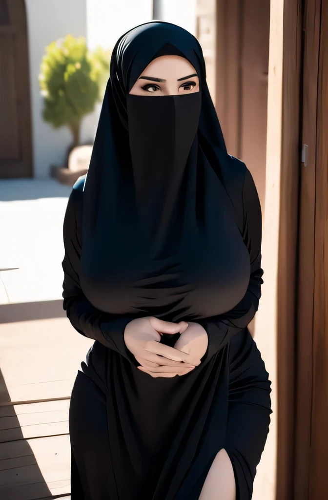 52 years Old, Hijab Indonesian mature woman, Big Tits : 196.9, Long-sleeveles Shirt, Slim body, Breast about To burst out, Cross Piercing Nipple, at doctor office, Dark light, at Nighttime