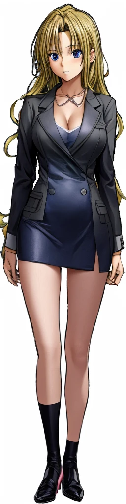 Sephiria, who has big breasts and beautiful legs, is standing in a suit, a tube top, and a miniskirt.。It emphasizes the tube top on the chest.。