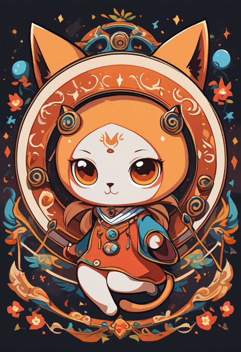 vector art,draw line,The whole body of the cat,simple style,magic background,Centrosymmetric,have