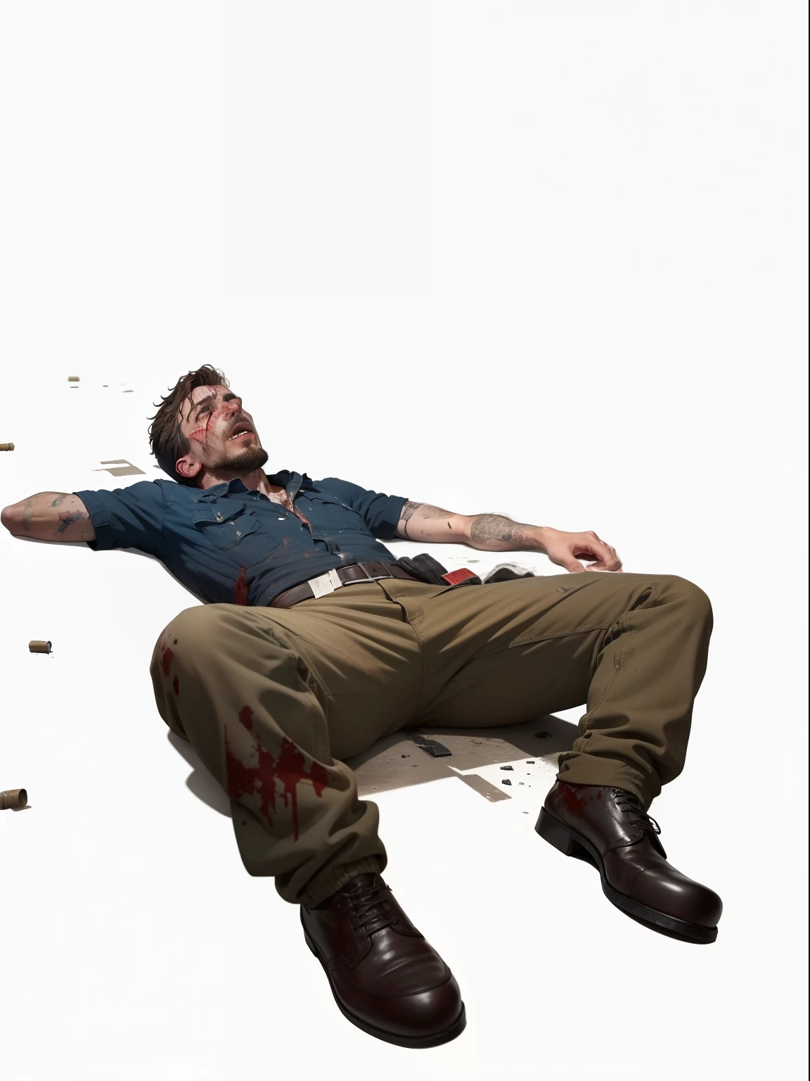 A man is found drunk in a ditch, his body is covered in blood from gunshot wounds, the man considered one was shot by passers-by who passed by the place, it can be seen that the man clearly uses drugs