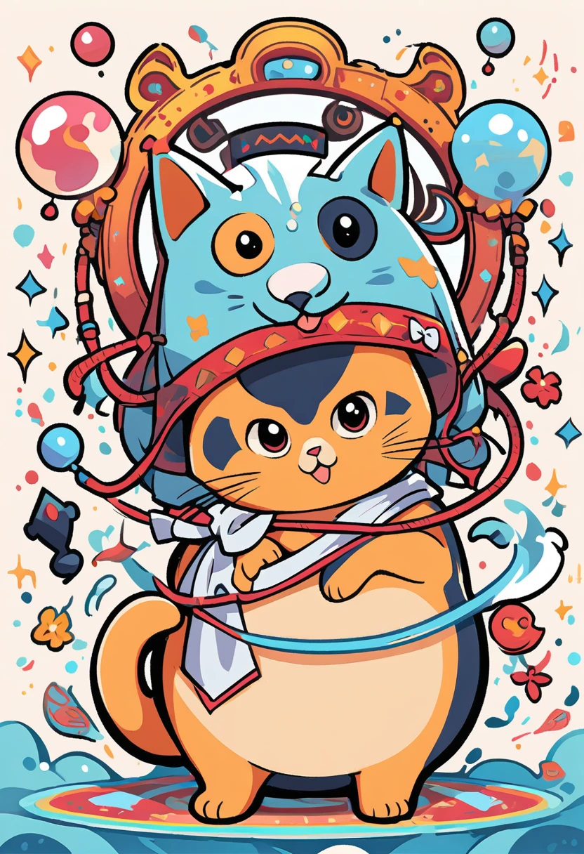 vector art,draw line,The whole body of the cat,simple style,magic background,Centrosymmetric,have