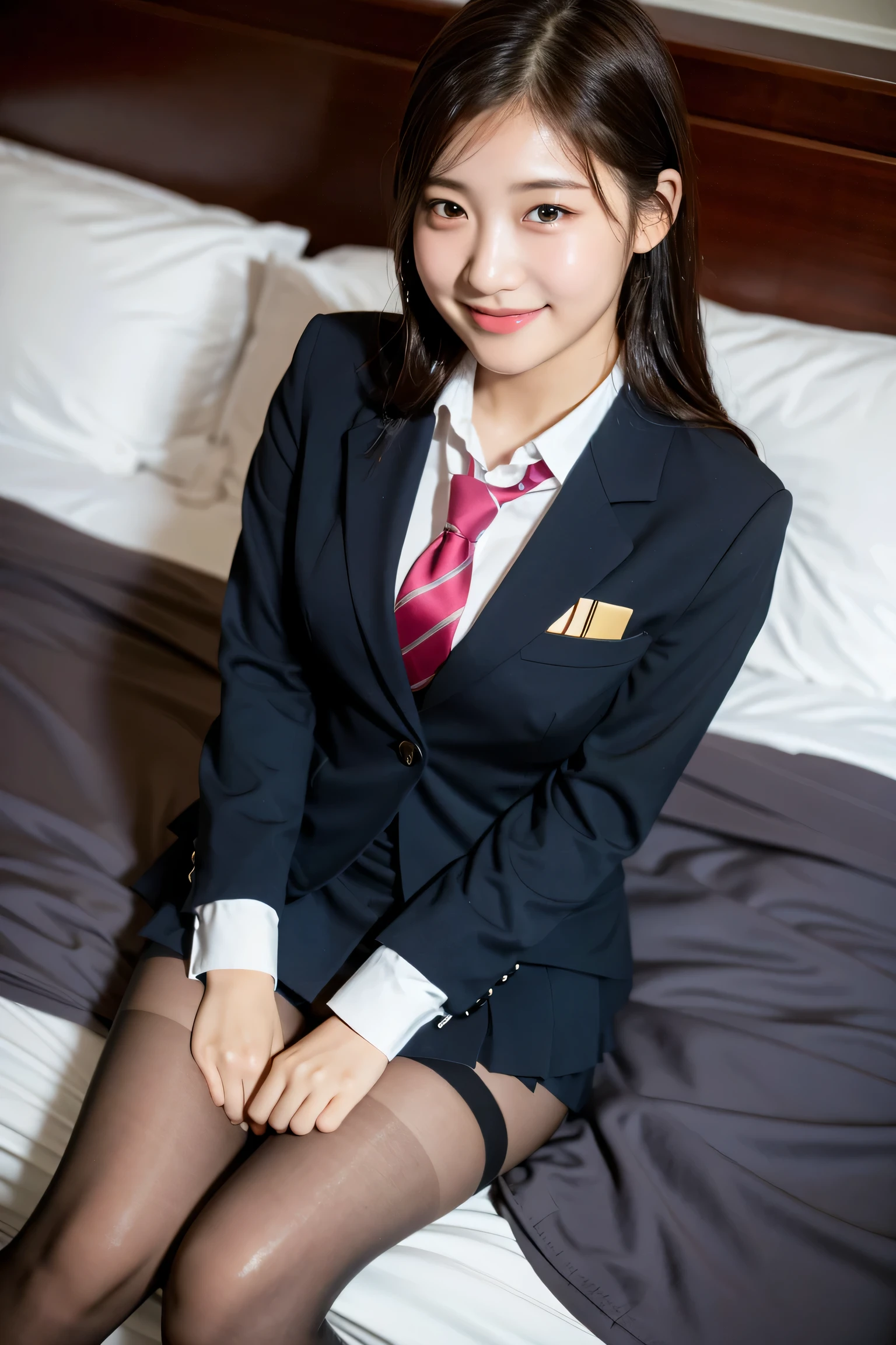 (8K), (highest quality: 1.2), (realistic), (realistic: 1.37), ultra high resolution, 1 girl, cute, smile, closed mouth, beautiful details, beautiful nose, wet hair, giant dulcefo, pork, thighs,Self snap,college uniform,simple blazer,pleated skirt,Are standing,opaque tights,(8K), (highest quality: 1.2), (realistic), (realistic: 1.37), ultra high resolution, 1 girl, cute, smile, closed mouth, beautiful details, beautiful nose, wet hair, giant dulcefo, pork, thighs,Self snap,college uniform,simple blazer,pleated skirt,opaque tights,bed,spread your legs ,skirt lift, From above
