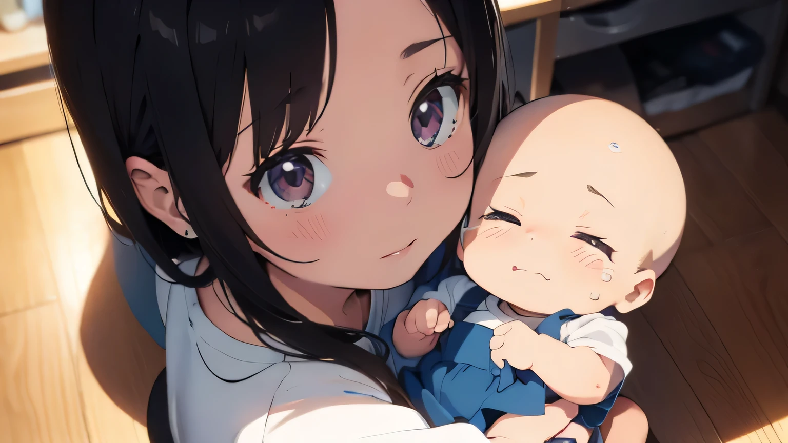 (Ultra-high resolution of the highest quality, masutepiece, Best Quality, 8K, Super Detail, Best Quality:1.3), (Anatomically correct:1.2), 1 Little Baby boy, pre-schooler with his mother