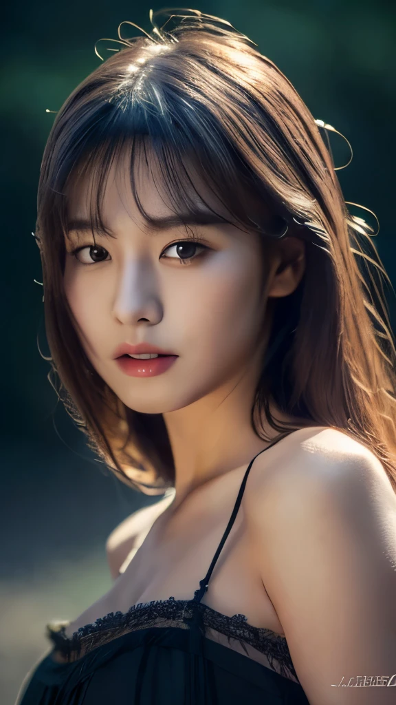 (Erotic_face), 1girl, solo picture, kim tae-ri, ((pretty korean young face)), dark (lace dress), (8k HD extremely realistic detailed face:1.5 (soft scene, very low lightning), detailed beautiful reflection pupils, masterpiece:1.3, ultra highres:1.2, dynamic lighting)