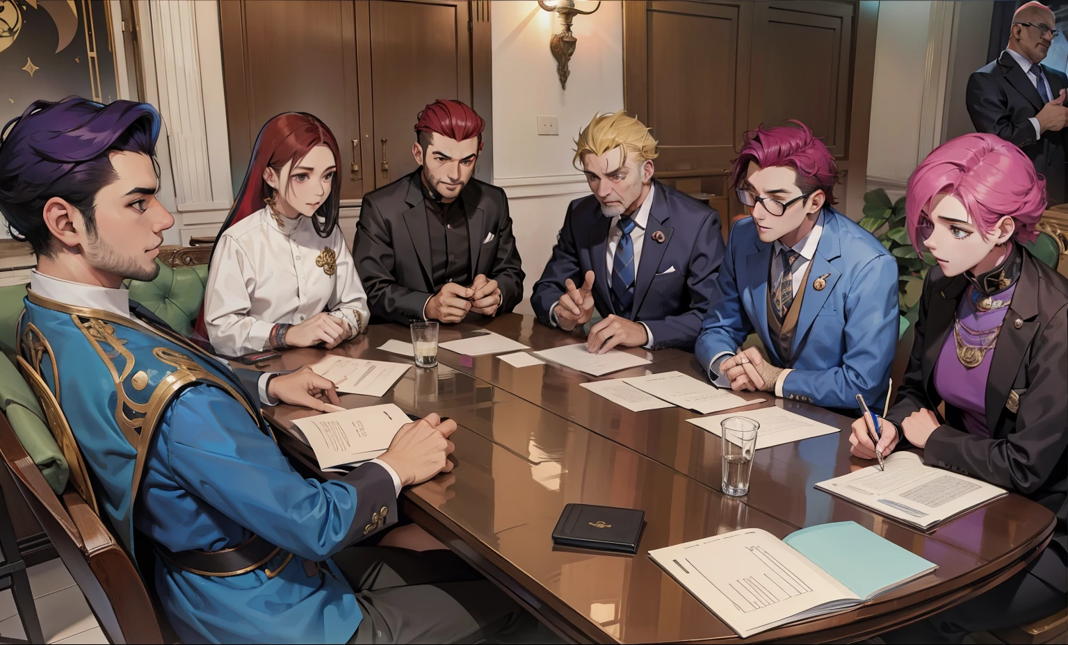 estilo anime sencillo reunion de villanos estan planeando algo malo