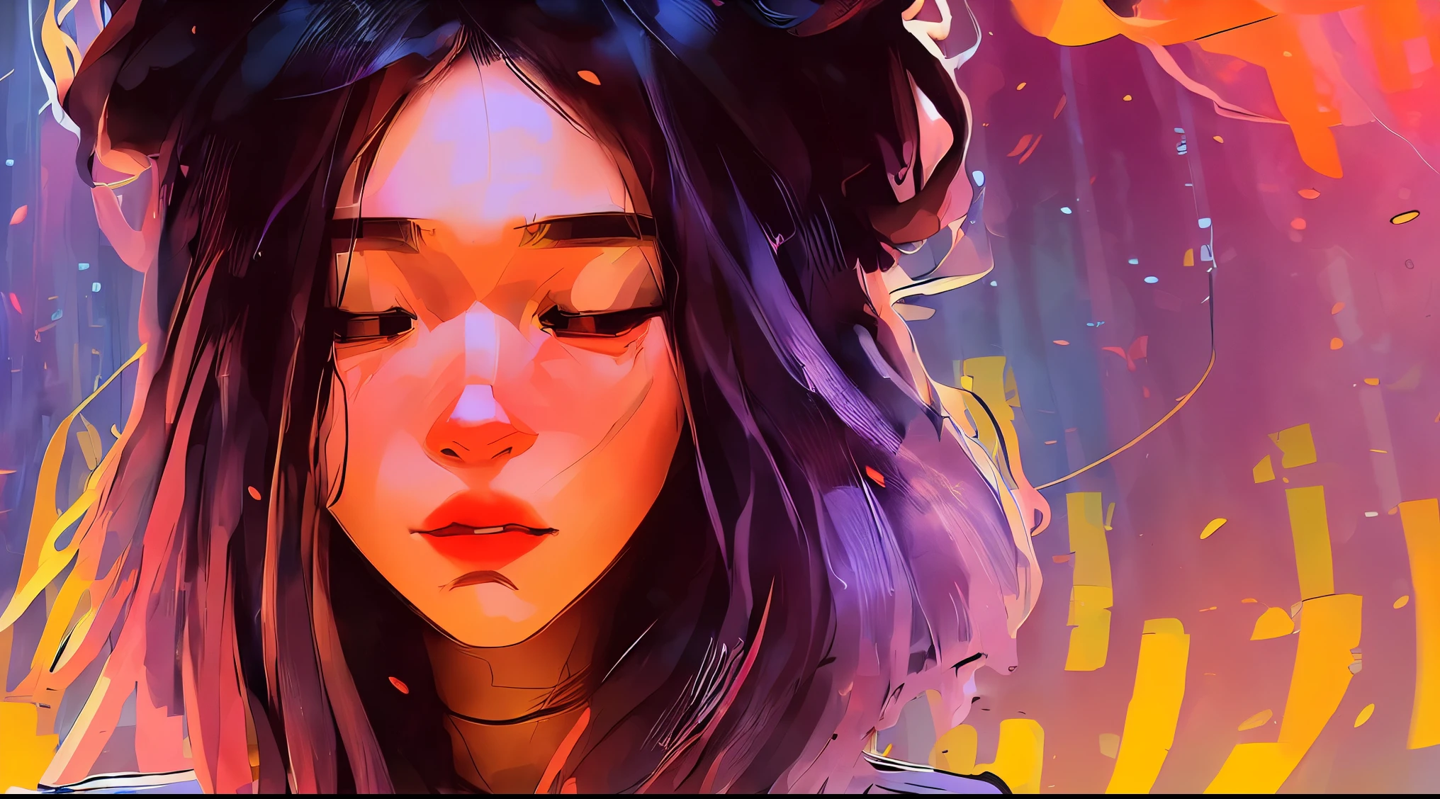 (rcnz_style_v3:1.4), (8k, best quality, masterpiece:1.2),(best quality:1.0), (ultra highres:1.0), watercolor, a beautiful woman, shoulder, hair ribbons, by agnes cecile, half body portrait, extremely luminous bright design, pastel colors, (ink:1.3), autumn lights, technicolor background, vibrant colors, Chemical, radioactive glow, Biohazard, abstract background art by Petros Afshar