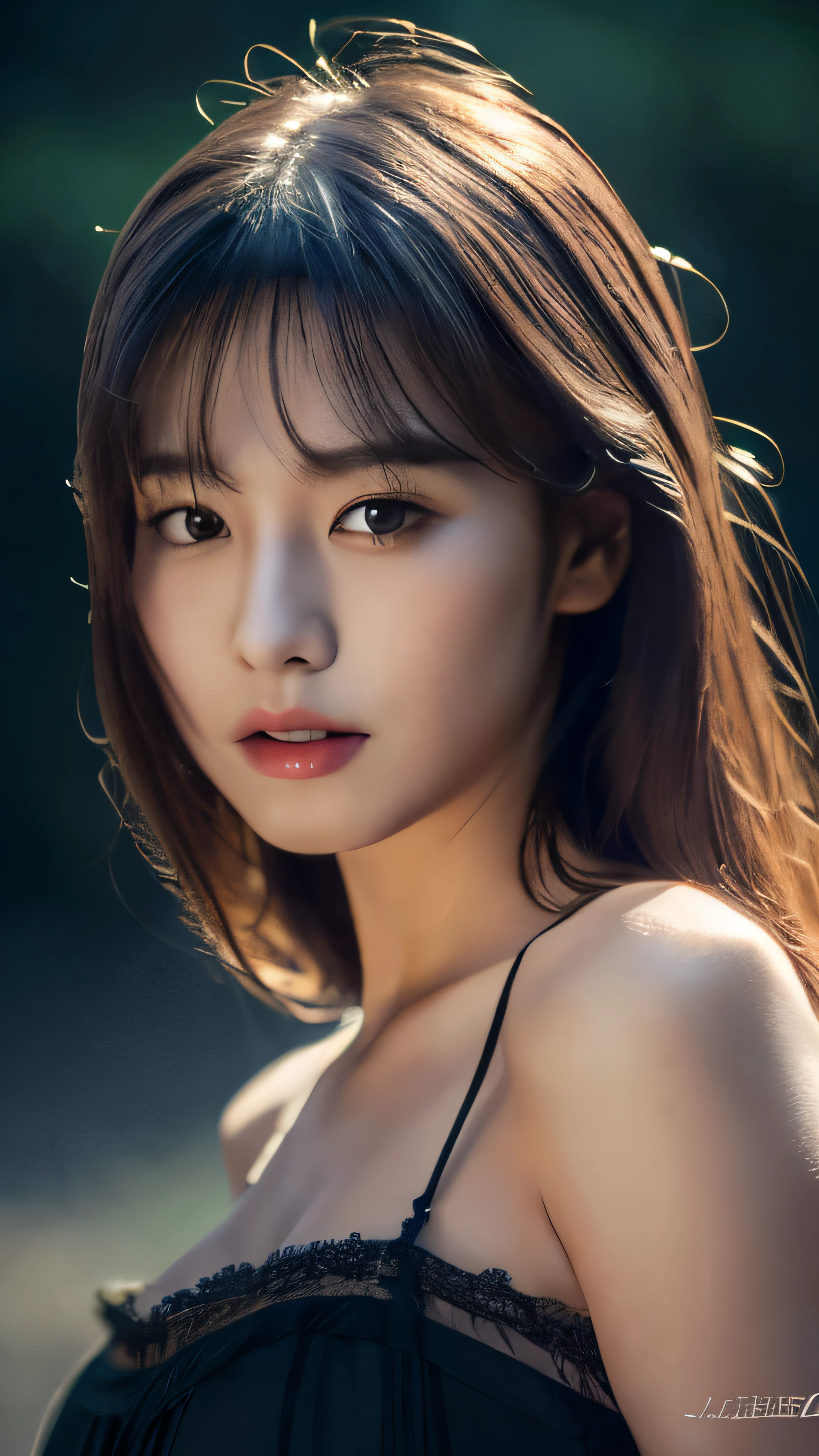 (Erotic_face), 1girl, solo picture, kim tae-ri, ((pretty korean young face)), dark (lace dress), (8k HD extremely realistic detailed face:1.5 (soft scene, very low lightning), detailed beautiful reflection pupils, masterpiece:1.3, ultra highres:1.2, dynamic lighting)