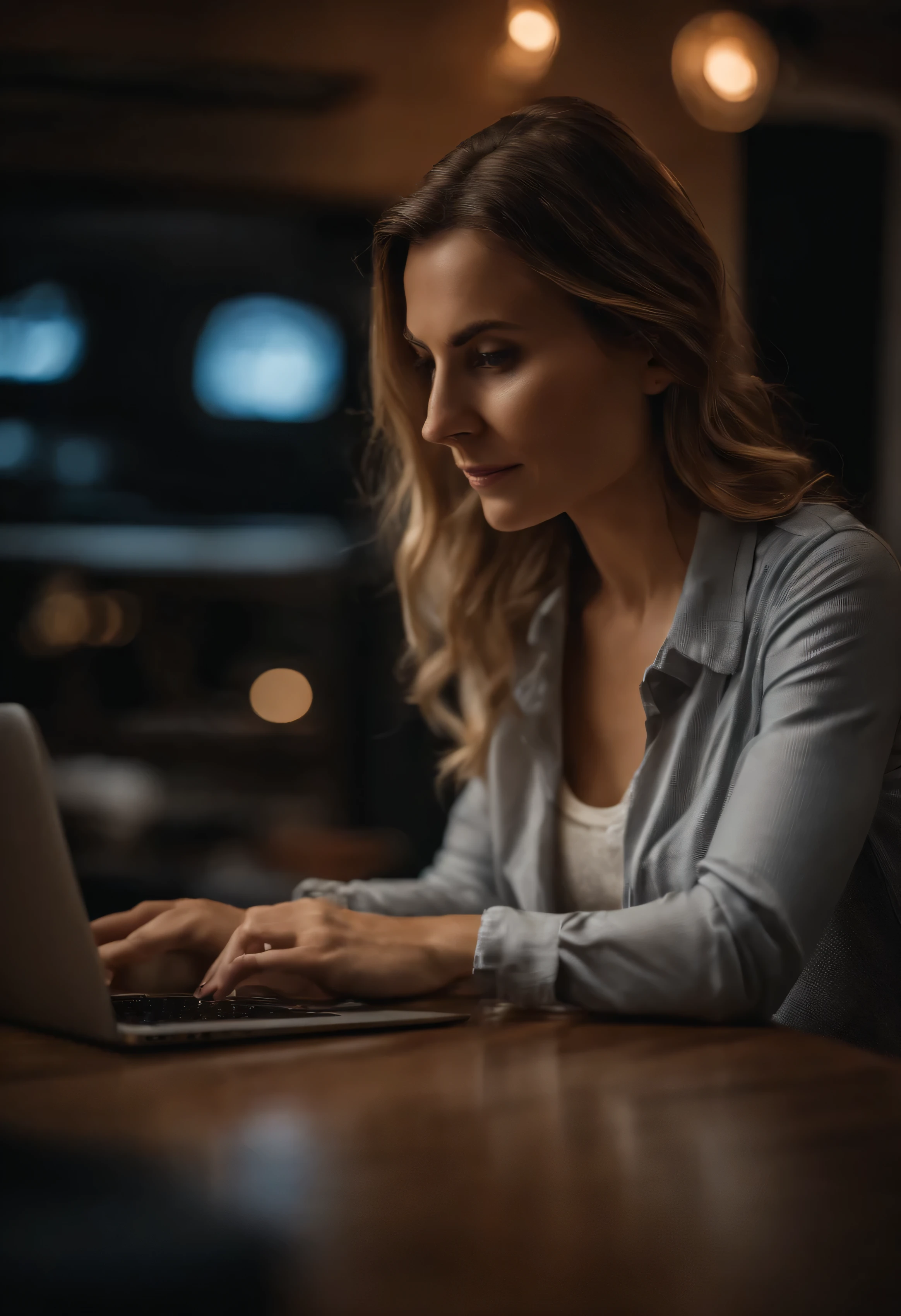 Femme regardant une vidéo dans un ordinateur portable