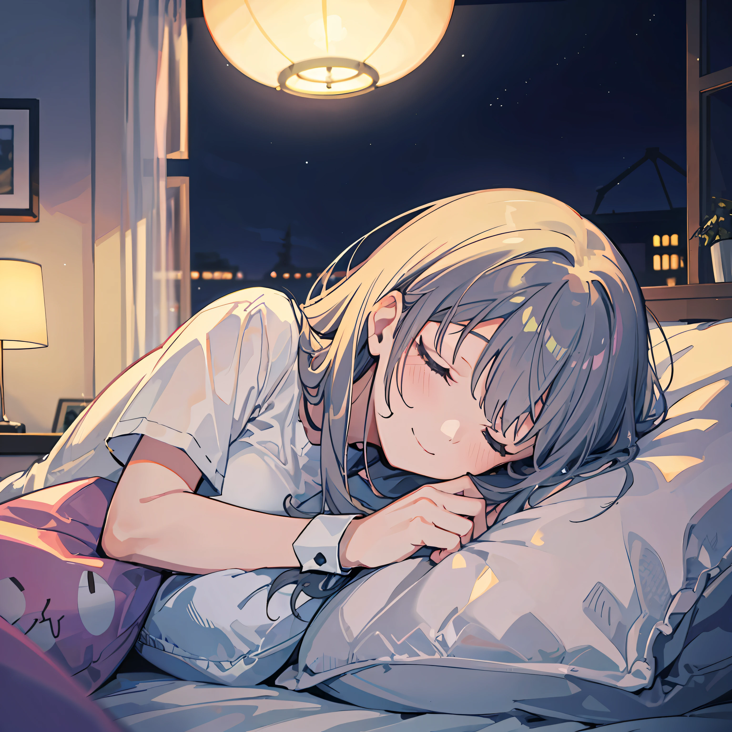 girl, 1 person, night, Are sleeping