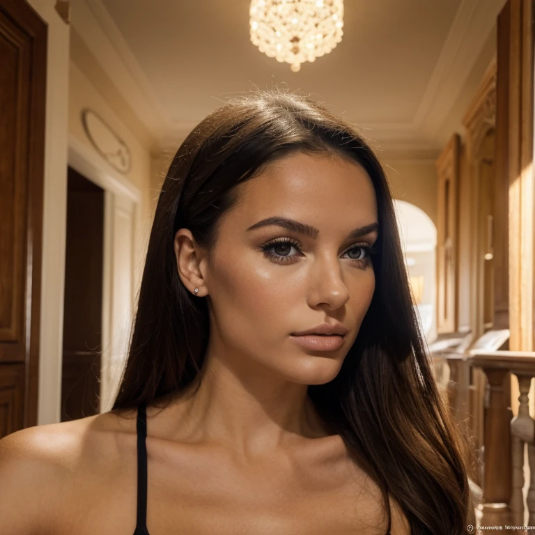 Portrait très réaliste d'une jolie jeune femme italienne avec de longs cheveux bruns raides