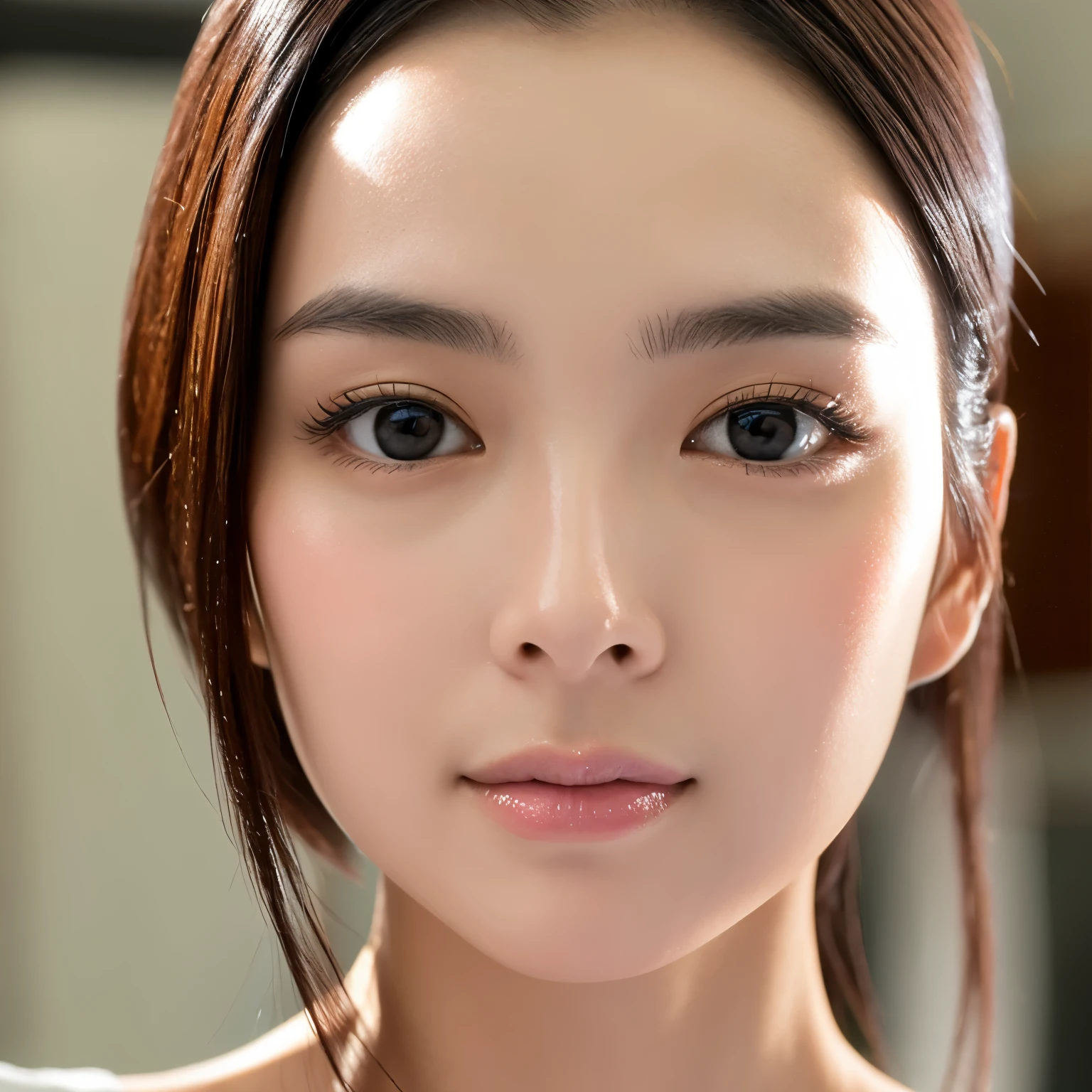 detailed image of a photo-realistic very thin Tokyo beauty face looking forward