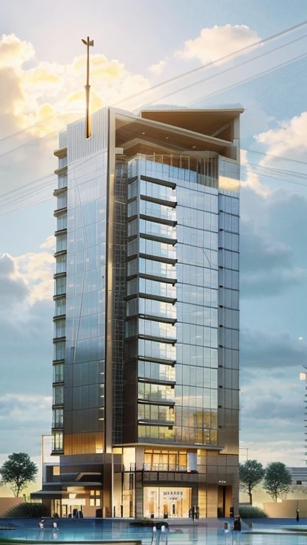 drawing of a building with a clock tower on top of it, architectural sketch, architectural concepts, architectural concept, architectural illustration, architectural rendering, vertical architecture, conceptual, perspective view, architectural drawing, architecture drawing, architecture blueprint copy, artwork of a building, tall skyscraper, inspired by Tadao Ando, concept image, tall building, colorful architectural drawing, conceptual rendering,front yard, stone and grass path,