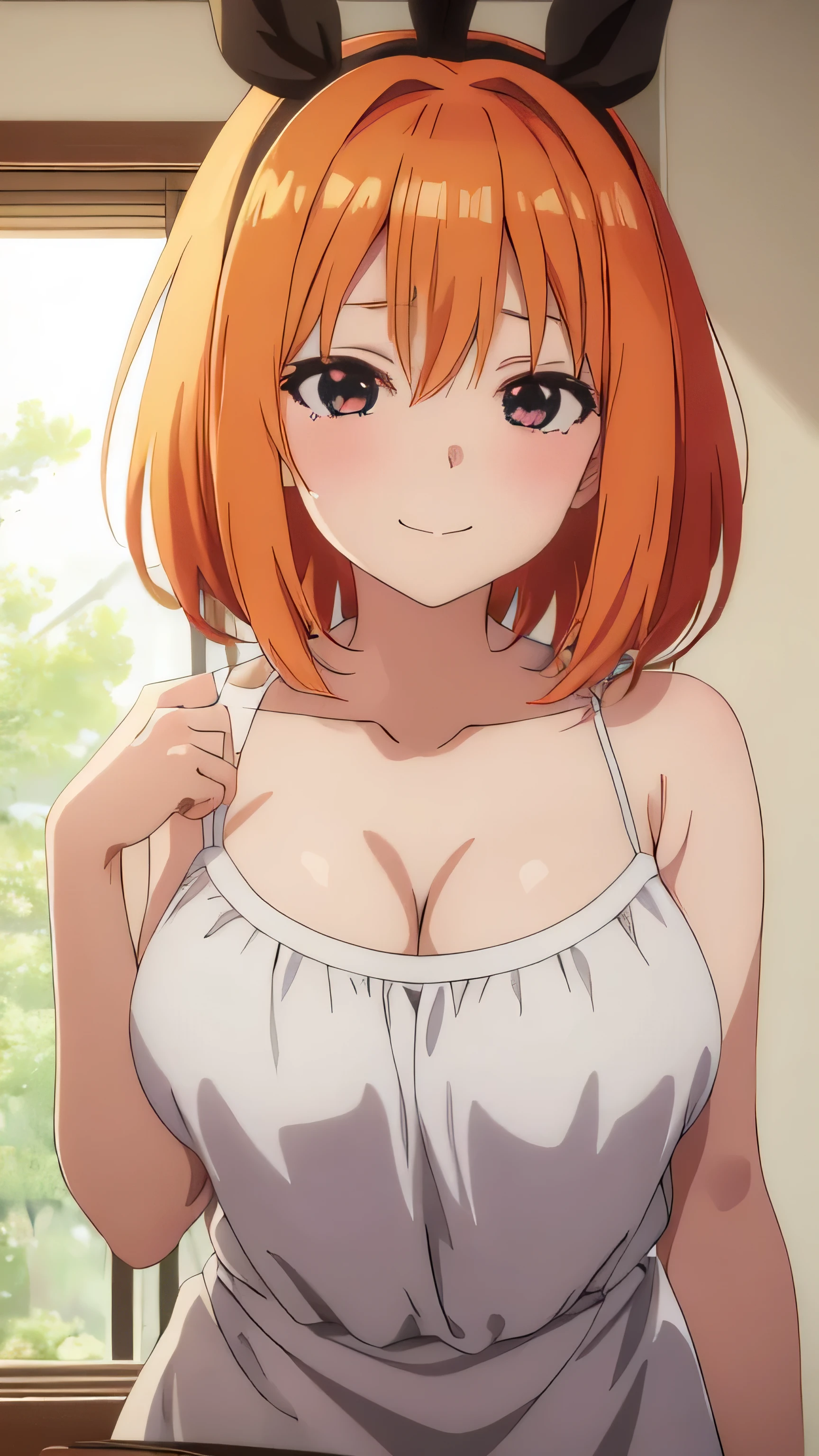 (((masterpiece))),fuyumi itadori, Anime girl characters, 1girl, solo, looking at viewer, medium hair,orange sky hair,black eyes, cleavage, closed mouth, collarbone,Naked, tall girl, horny, big ass, beautiful face,Charming,  anime visual of a cute girl, screenshot from the anime film, & her expression is solemn, ahegao face, in the anime film, in an anime, anime visual of a young woman, she has a cute expressive face, still from anime, perfect breasts, she is tall, All bodies visible, ahegao face, the face is ahegao, she is horny, A perverted face, she so perverted, she smile so perverted, hd picture, 4k quality, details of the face is so good,bigger breasts