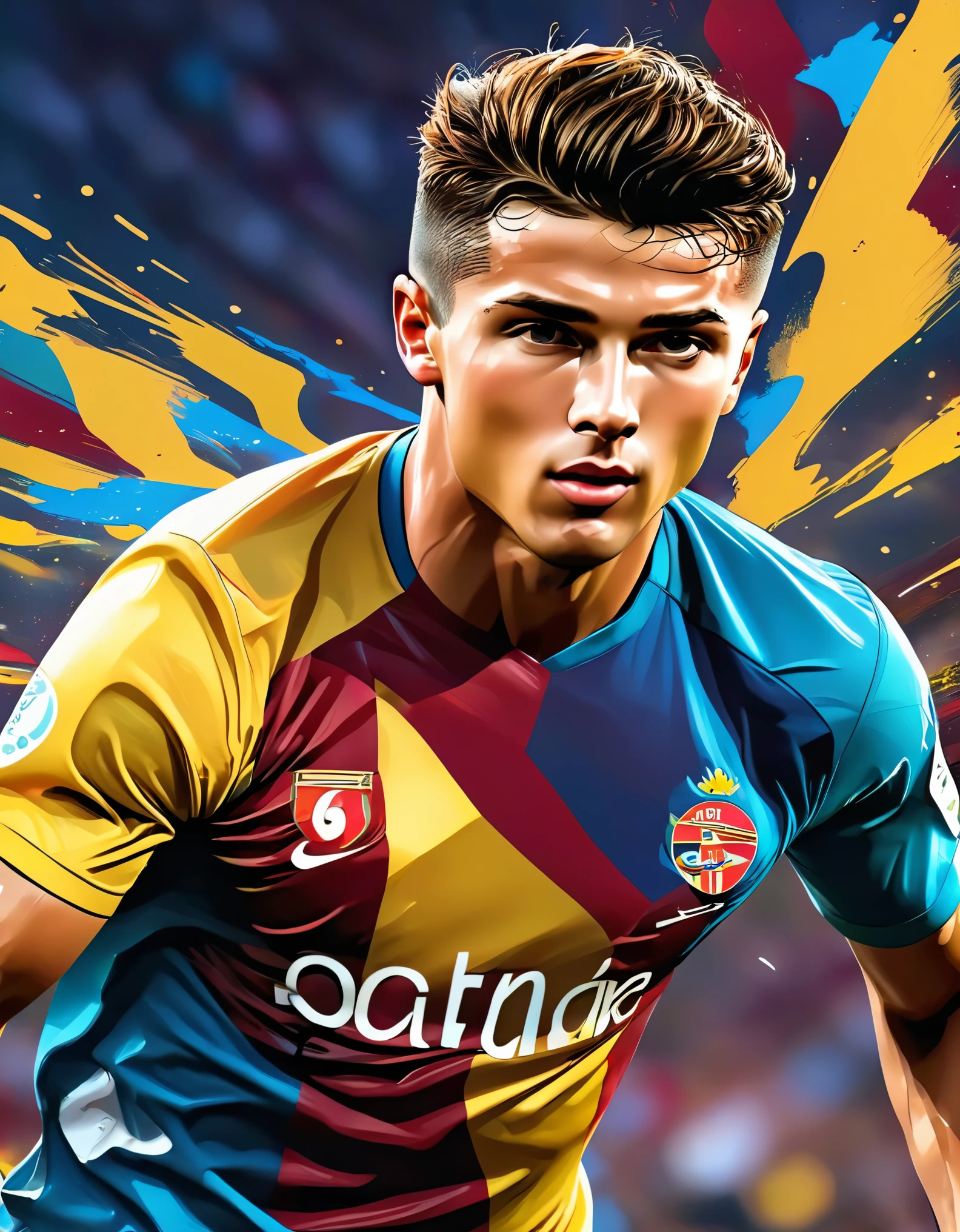 Cristiano Siqueira，"(best quality,4k,8k,highres,masterpiece:1.2),ultra-detailed,(realistic,photorealistic,photo-realistic:1.37),vibrant colors,vector art,sport,athletes,energetic,motion lines,graphic style,futuristic feel,dynamic poses,bold compositions,speed lines,stylized figures,powerful movements,gradient effects,shadows and highlights,intricate details,geometric shapes,abstract elements,striking contrast,high impact,expressive facial expressions,fluid lines,expressive brushstrokes,eye-catching visuals,lively atmosphere,artistic interpretation,vivid hues,dynamic lighting"