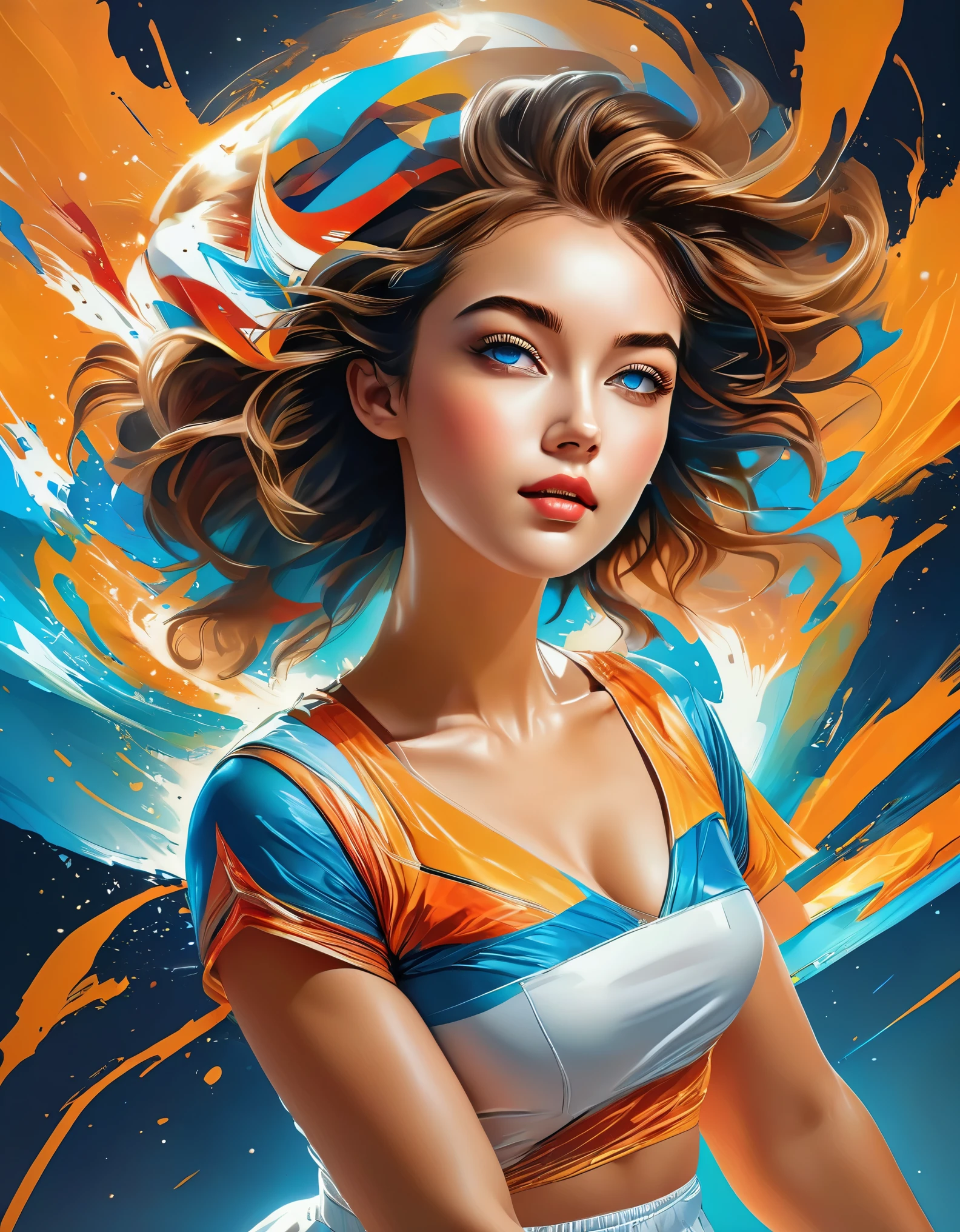 "(best quality,4k,8k,highres,masterpiece:1.2),ultra-detailed,(realistic,photorealistic,photo-realistic:1.37),vibrant colors,vector art,sport,athletes,energetic,motion lines,graphic style,futuristic feel,dynamic poses,bold compositions,speed lines,stylized figures,powerful movements,gradient effects,shadows and highlights,intricate details,geometric shapes,abstract elements,striking contrast,high impact,expressive facial expressions,fluid lines,expressive brushstrokes,eye-catching visuals,lively atmosphere,artistic interpretation,vivid hues,dynamic lighting"