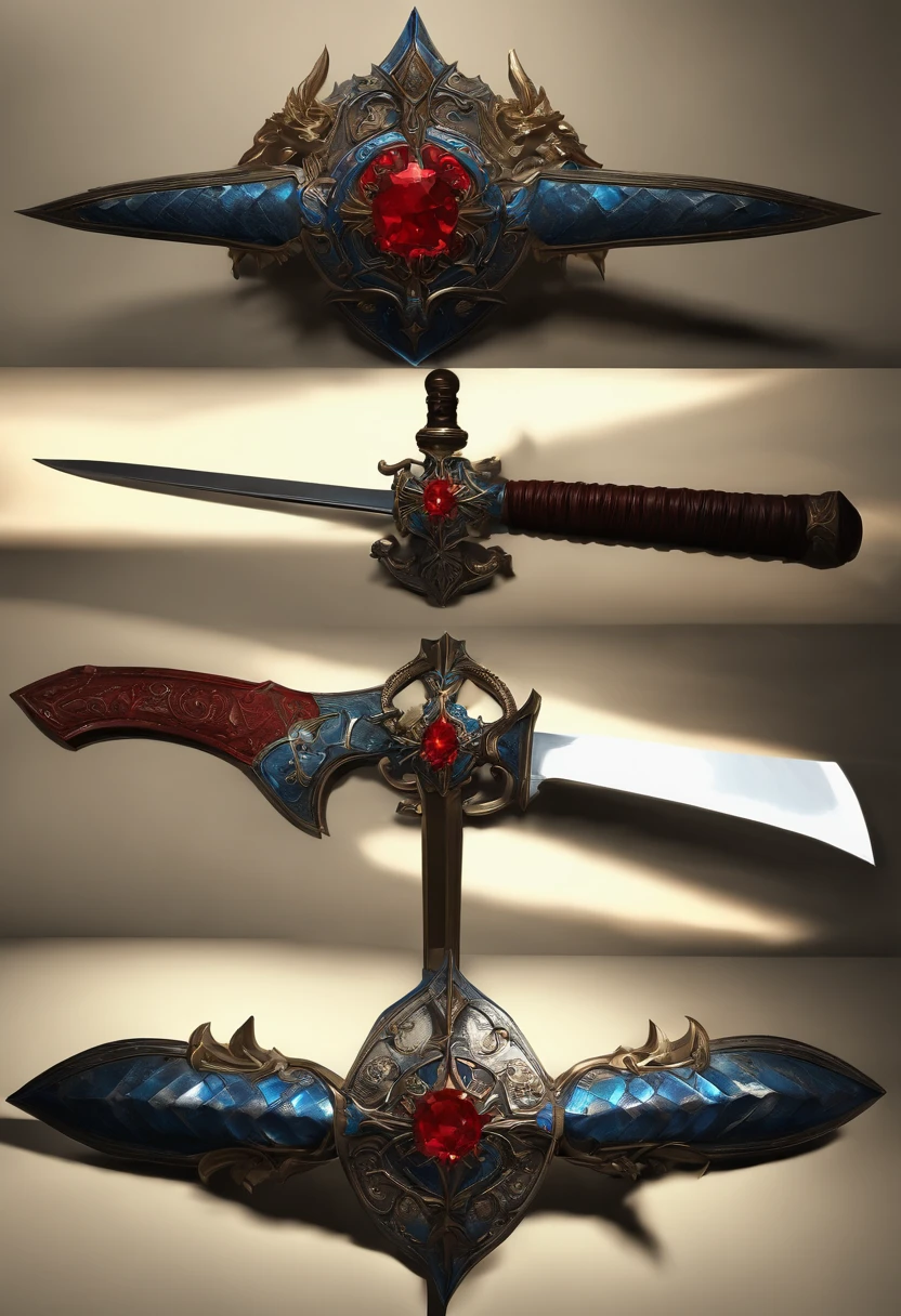 There is a pike with a red and blue design, Bright Blue Soul Blade, Incandescent spades, Pike Blade Style, raytraced blade, The sword, Bright Pike, Complex fantasy sword, war blade weapon, Medievolvil Sword, Magic Pique, Realistic pique. To create