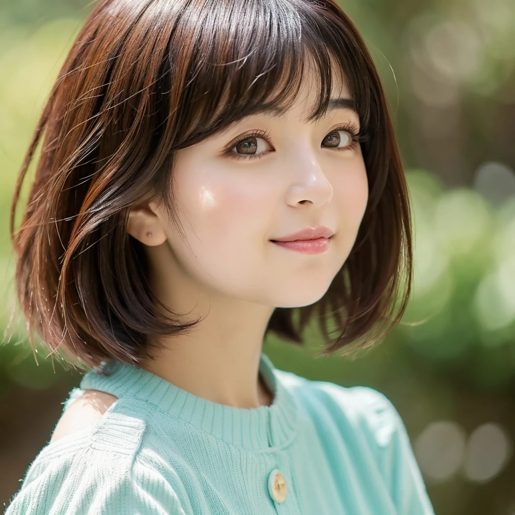 Round cheeks cute Oriental Eyes are wide open bob hair reality beautiful woman