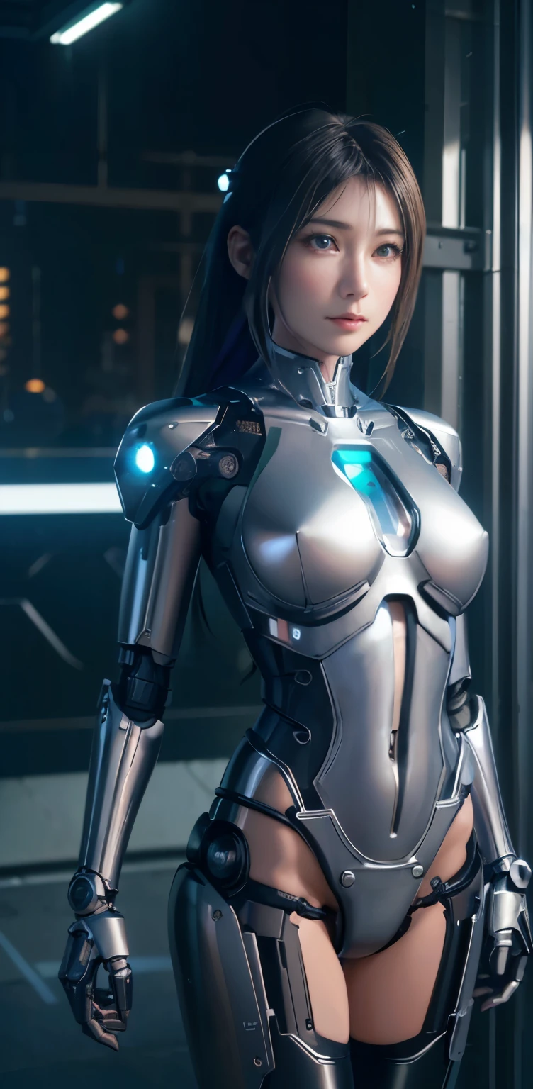 masterpiece、((all mechanical body parts ))、 ((plug suit)), ((beautiful girl:1.2))、i don't'T'T'T'Mechanized bodies do noT exisT、Mechanized chest and abdomen、mechanized occiput、Mecha leg rack metallic suit that fits perfectly to the body、 Are standing、tied up、meTal robot、((cyberpunk background))、(neon light)、(Futuristic machine factory background)、Cyberdyne、artificial body、All metal body、ironwork、abdominal mechanism、((robot arm and hand))、((robot legachine neck))、Inside the spaceship、beautiful girl、16 years old、asian beauty, (Actuator and cable exposed from abdomen.、meTal robotの首から胴体まで接続、Complex 3d rendering beauTiful porcelain profile super get used to itd female android face、cyborg、robot parTs、150mm、Soft light in a beautiful studio、rim light、vivid details、gorgeous cyberpunk、Ren Hao、Super realistic、anatomical、facial muscles、cable wire microchip、elegant、beautiful background、octane rendering、HR giger style、8K、highest quality、masterpiece、enlightenment、very delicate and beautiful、 Very get used to it CG、unity、wall-、(realistic、Photoreal:1.37)、wonderful、get used to it、masterpiece、highest quality、official art、Highly get used to itd CG unity 8K wallpaper、absurd、信じられないほどabsurd、、robot、silver beads、Full body Esbian、 Are standing