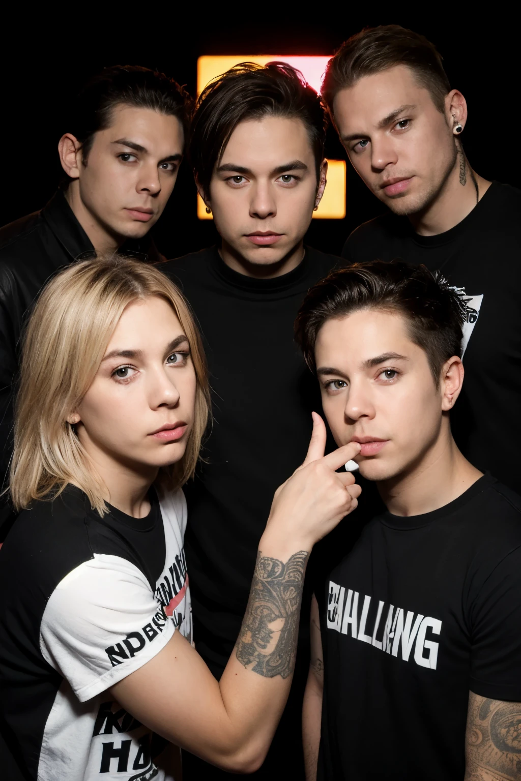 logo banda de 3 personas HALF FINGER con influencia blink 182, yellow card