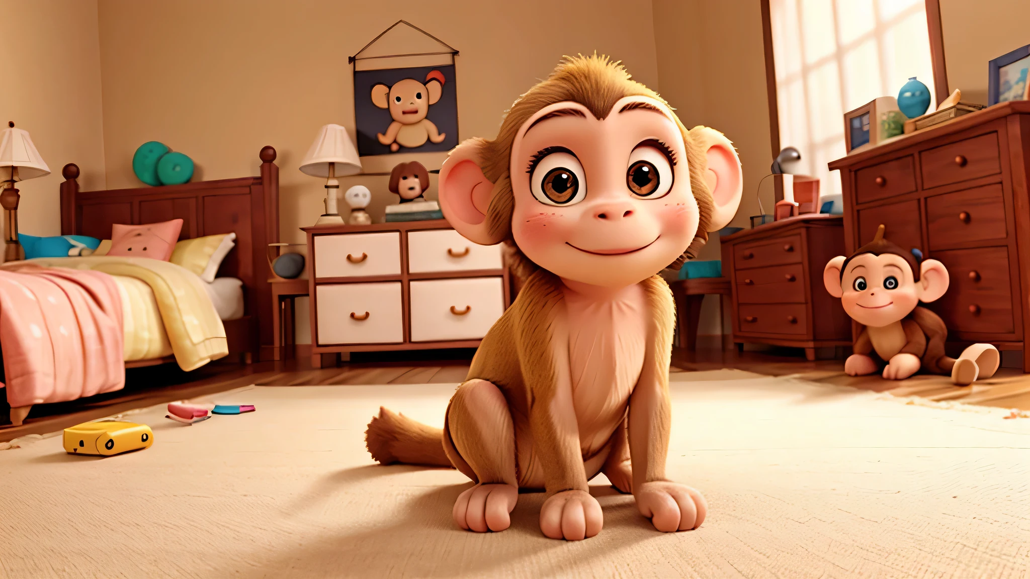 One monkey fell down from bed and bumped her head