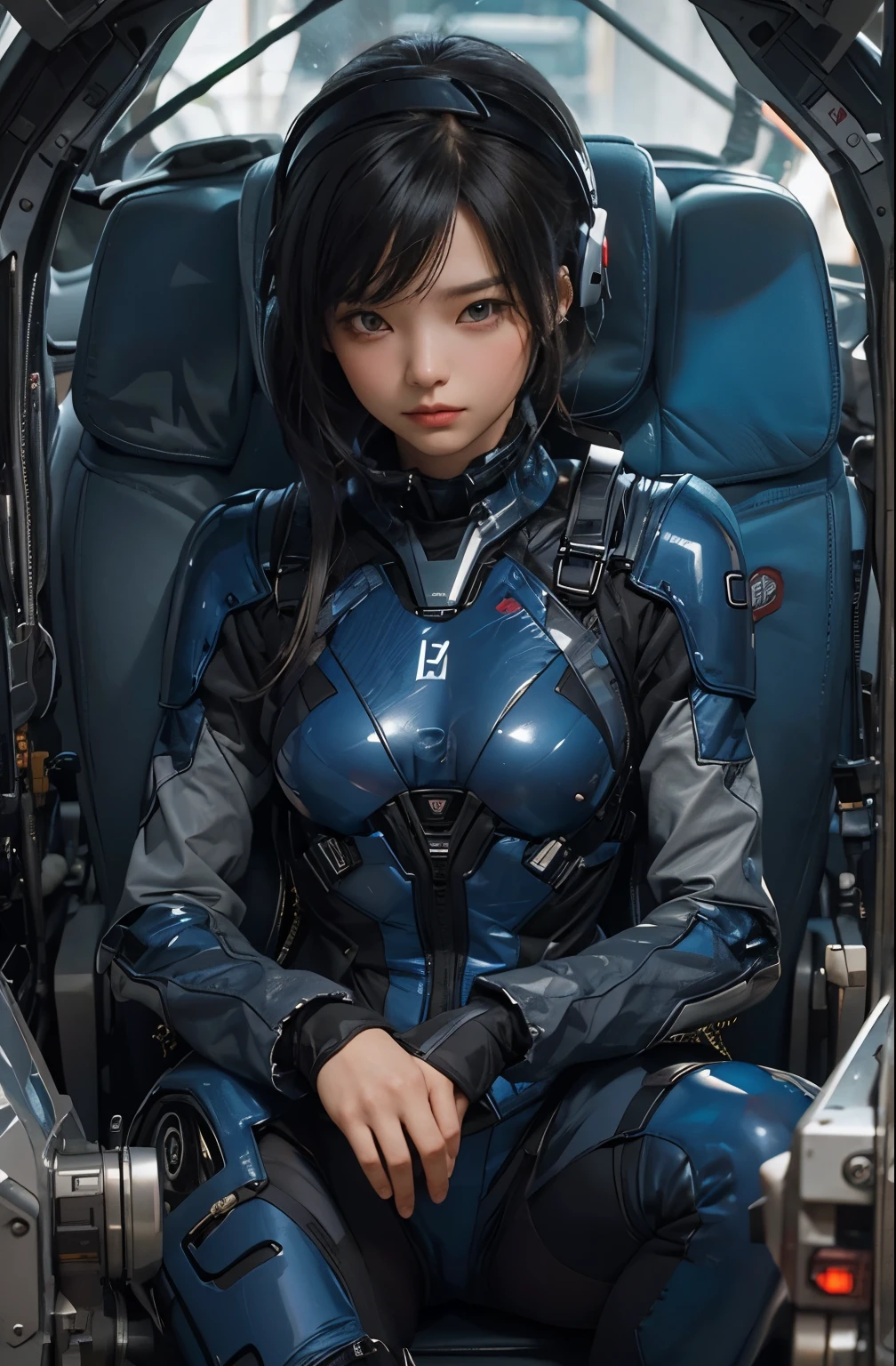 She wears a metallic suit that covers her entire body.