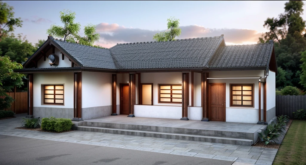 exterior ,house in vietnam, roof, window, clolum, plant around the building, ((realistic photo)), RAW photo, corona render,  sharper photo, details texture, clean design, concrete-colored laminate wall, perspective, high-end, realistic photography, Bright, sharp, unique details, award-winning photography , Canon EOS 5D DSLR Mark IV, f/ 6, ISO 100, 1/ 250 sec, soft natural light, best quality, super high resolution

