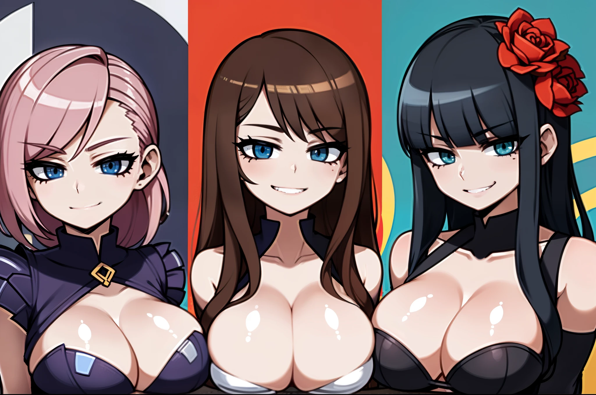 three y women, flirtatious smiles