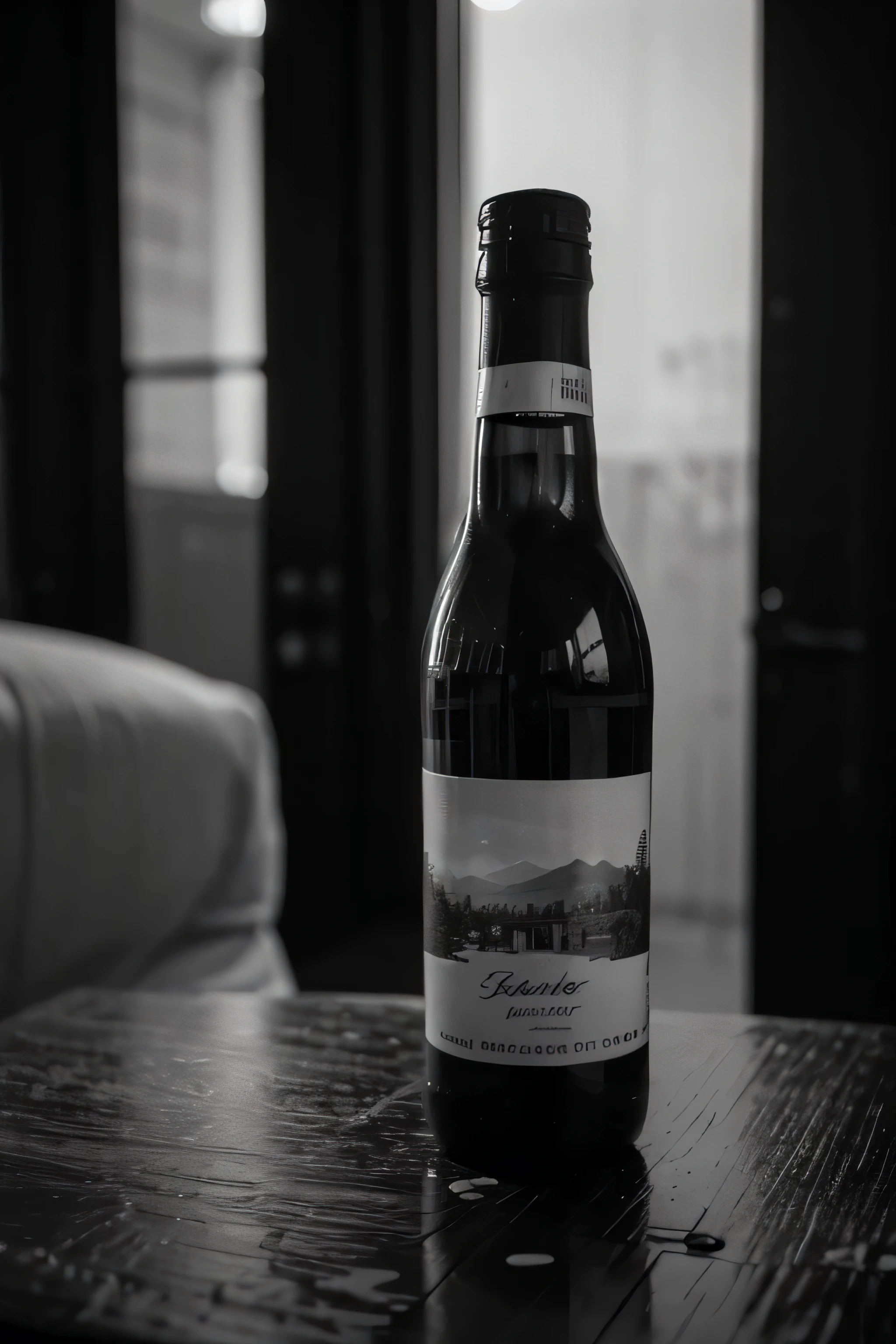 ((paint))((black and white)), grayscale person who is drinking alcohol, surrounded by bottles, sad, gloomy, dejected, landscape