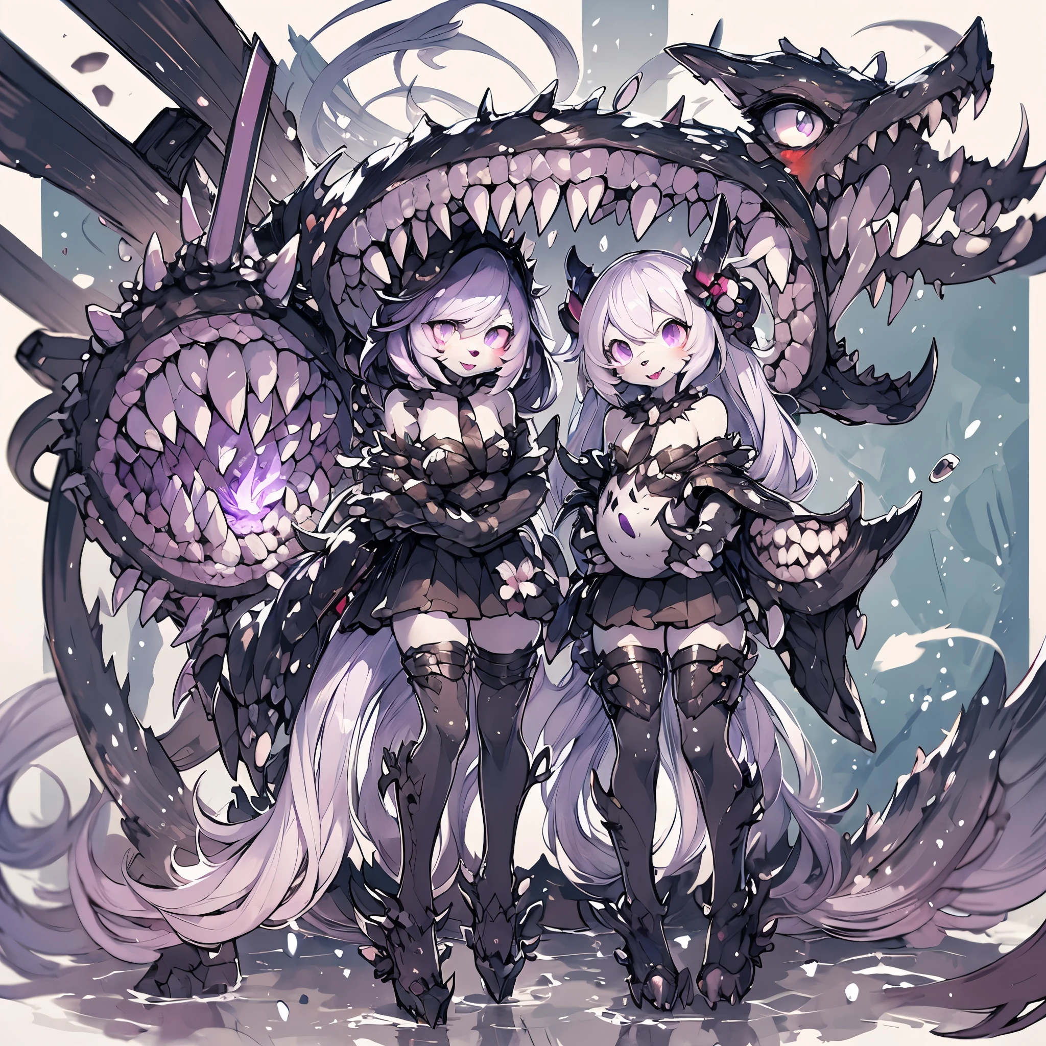 Female Dragon. KanColle's abyssal fleet element. ((Furry)). A turret with mouth. double teeth. purple color. metallic black shell. Anime style.