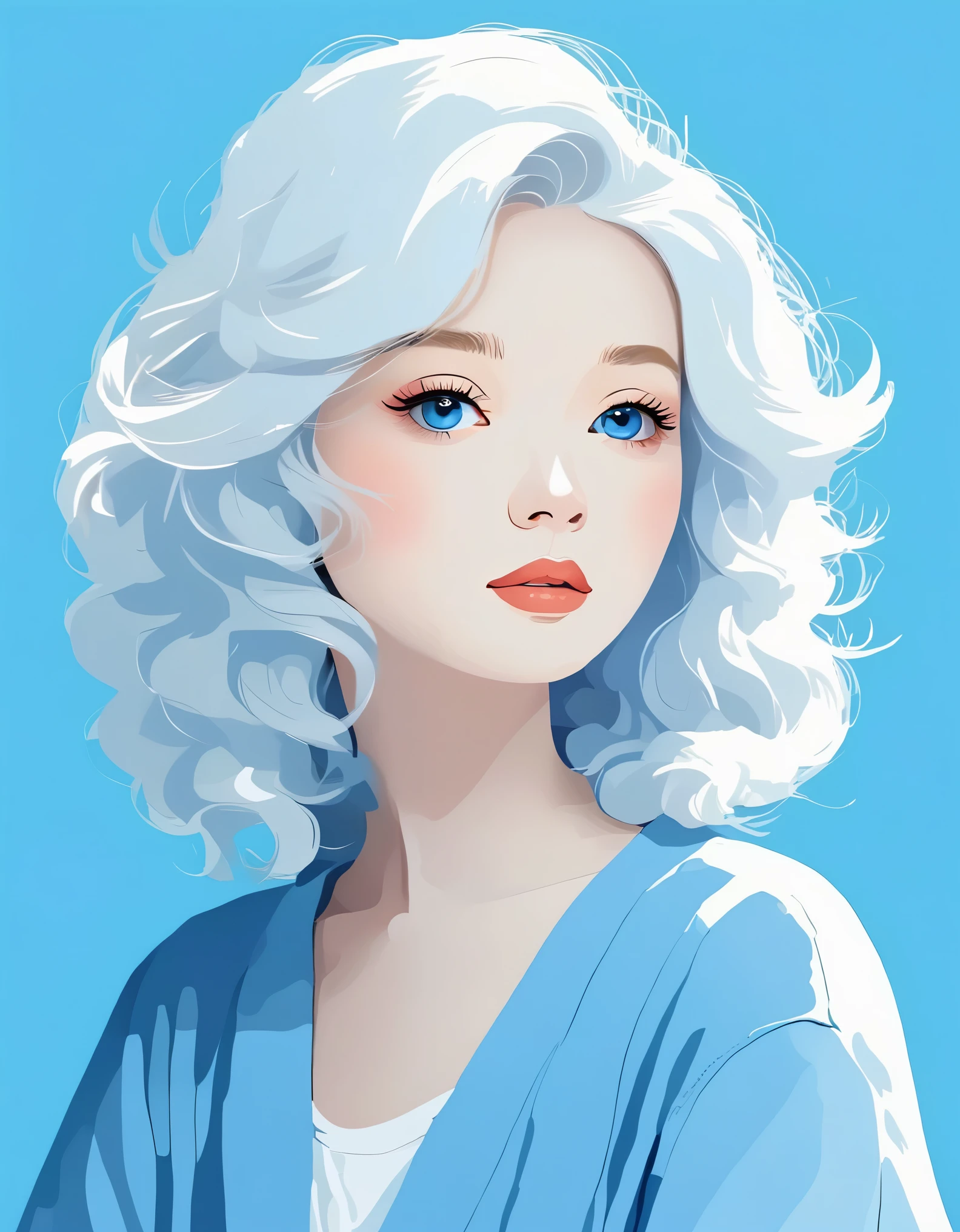 vector art，Helen Huang style，Modern girl，portrait，white hair，blue background，vector illustration vector illustration，Flat design style Flat design style，flat illustration flat illustration