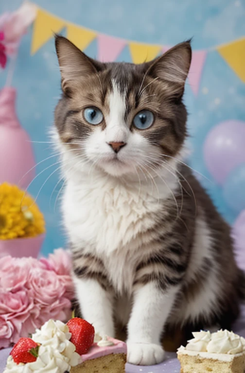 Geburtstag hat sitting in front of a Geburtstag Kuchen, Katze pustet die Kerzen aus,Katzenparty,Katze pustet Torte aus, Foto einer Katze, cute Katzenfoto, Geburtstag, Katzenfoto, Katze mit Zylinder, Kuchen, Portrait shot, Nahaufnahmefoto, Katzenfotography, holding a Geburtstag Kuchen, at a Geburtstag , Katze mit Hut