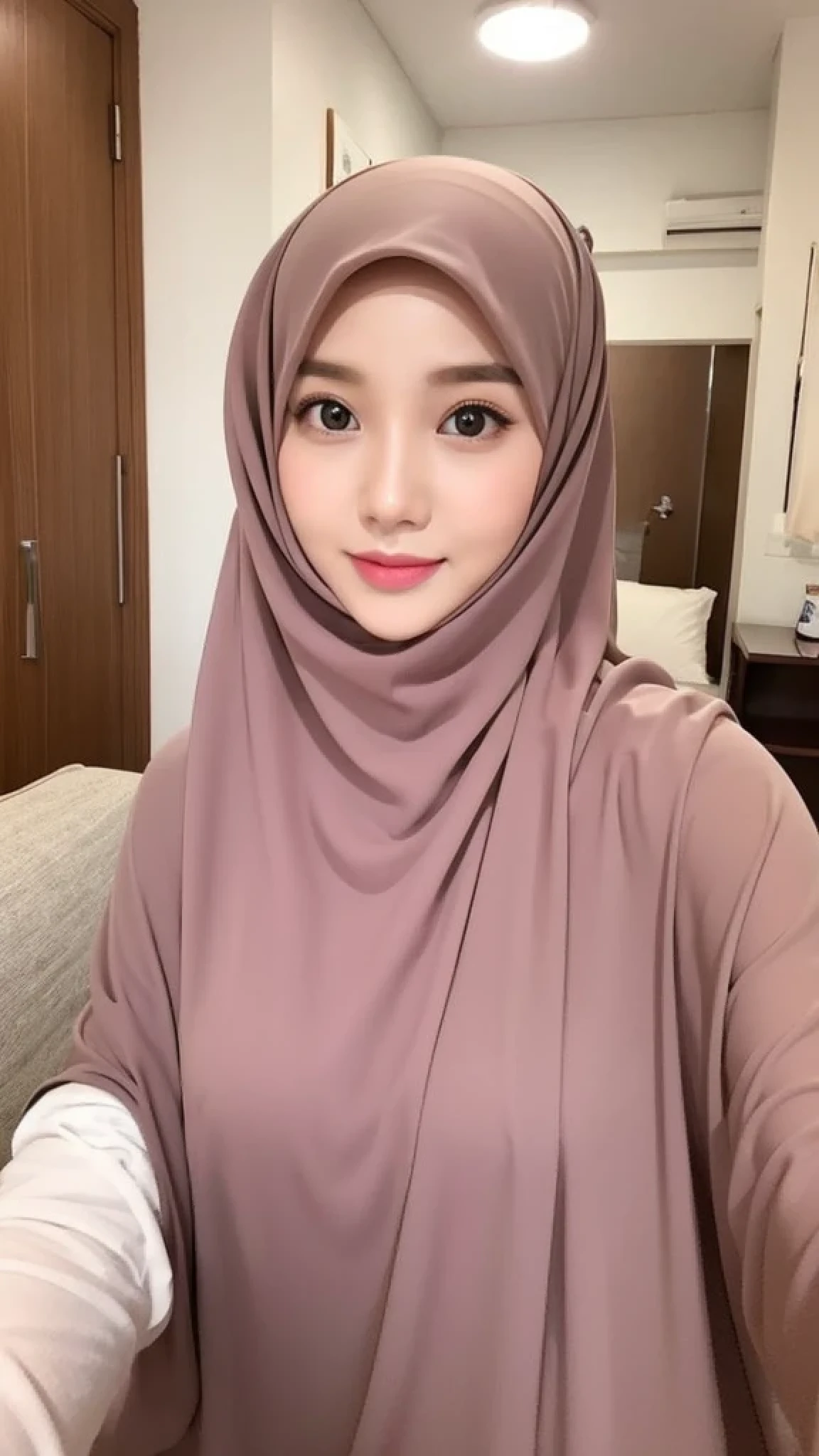 Beautuful Women、hijab, indonesian, a room、selfee、White Room、The face is cute、Vanrak Ayyans appears、1 girl