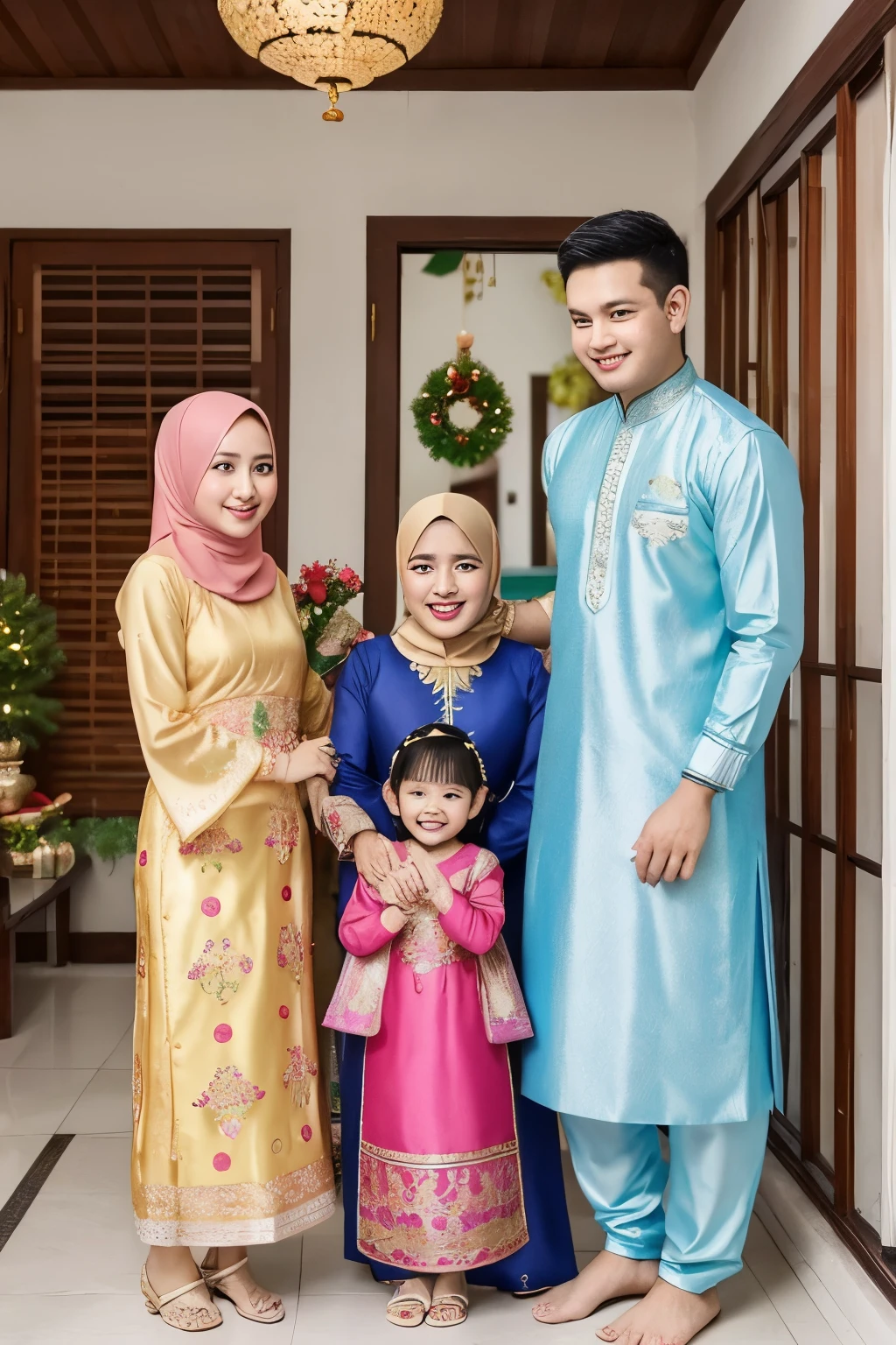 Muslim family studio photo 2 girls 1 boy