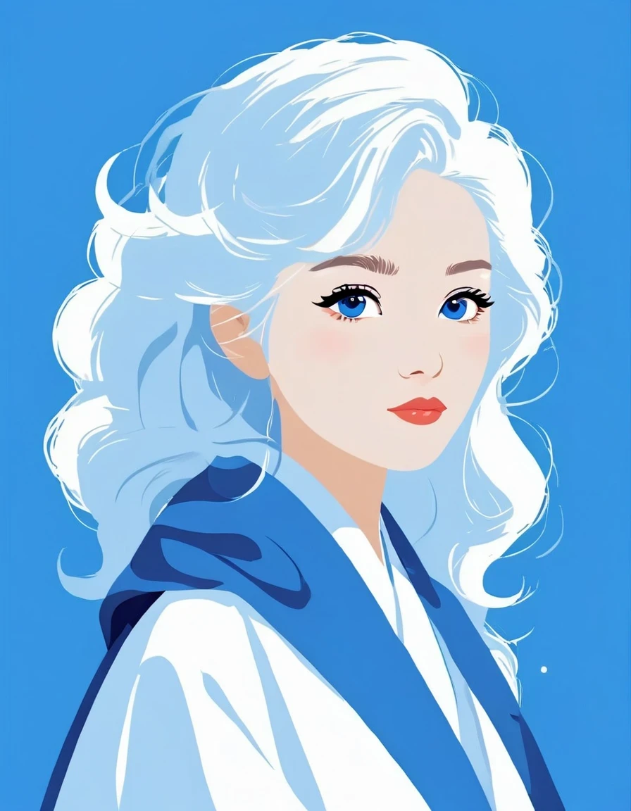 vector art，Helen Huang style，Modern girl，portrait，white hair，Royal blue background，vector illustration vector illustration，Flat design style Flat design style，flat illustration flat illustration