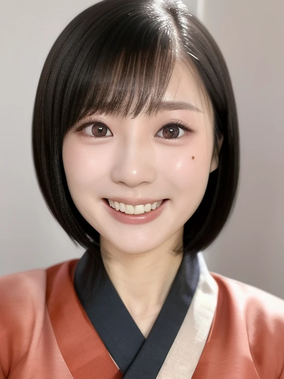 (kawaii 24 year-old Japanese girl, Nogizaka idol, Korean idol), (glossy black hair, medium bob cut:1.3), (extra rounded face, forehead, single eyelid, no makeup, laughing:1.2), (wearing light pink concept Hanbok, Korean traditional cloth:1.3), well shaped extra small breasts, (looking at viewer:1.2), BREAK, (simple white background:1.2), (dynamic angle, portrait:1.3), BREAK, (masterpiece, best quality, photo realistic, official art:1.4), (UHD, 8K quality wallpaper, high resolution, raw photo, film grain:1.2), (shiny skin), professional lighting, physically based rendering, award winning, (perfect anatomy, highly detailed skin, extremely detailed face and eyes, well drawn clear pupils), Carl Zeiss 85 mm F/1.4, depth of field, 1girl, solo,