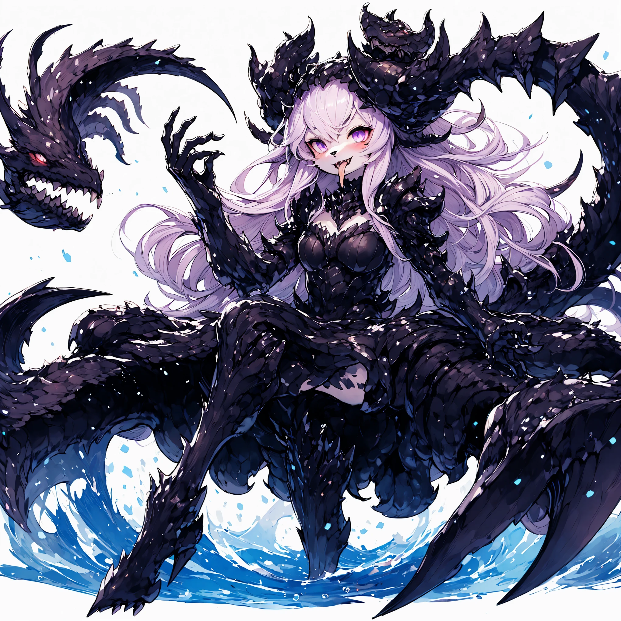 Female Dragon. KanColle's abyssal fleet element. ((Furry)). A turret with mouth. double teeth. purple color. metallic black shell. Anime style.