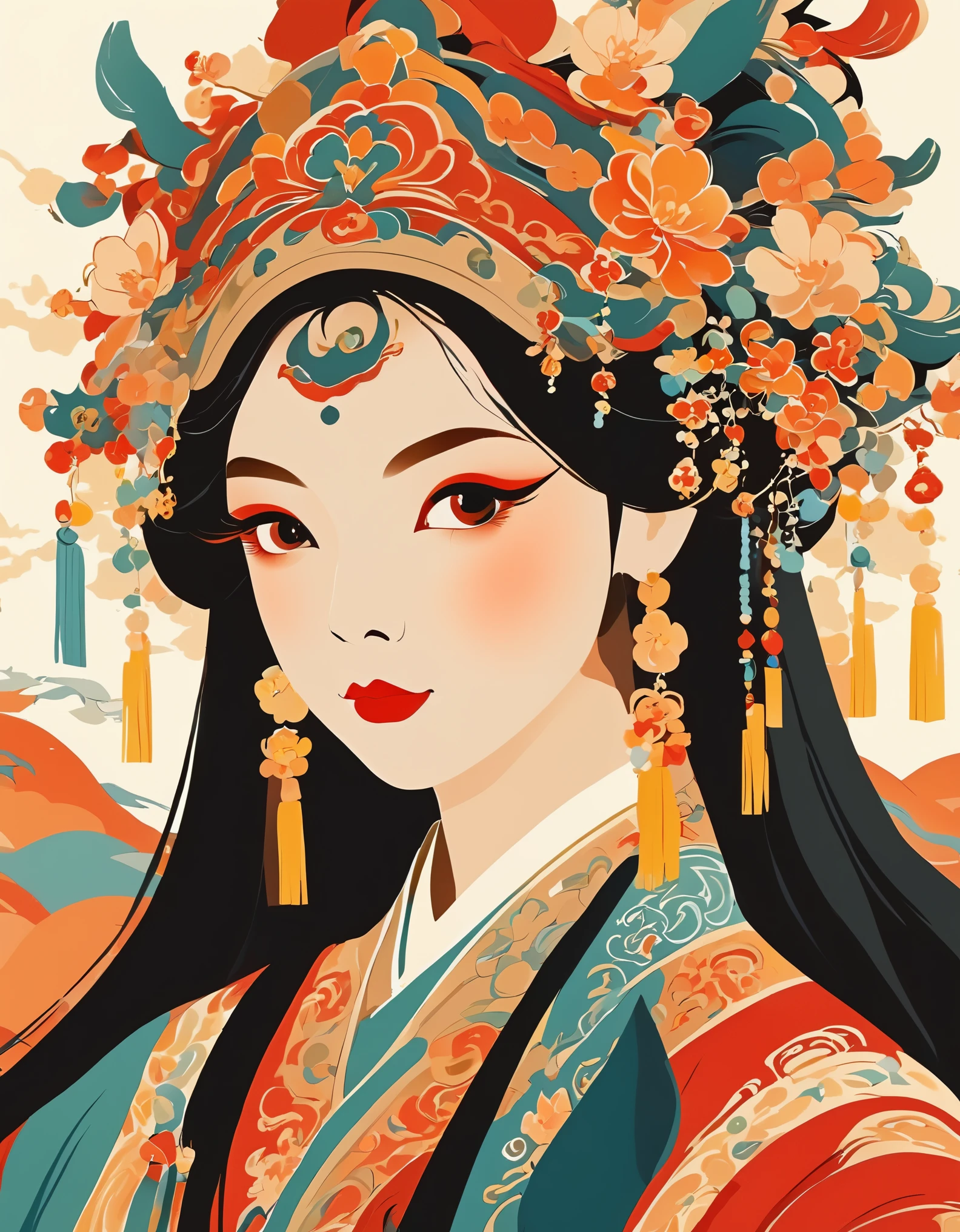 vector art，Peking opera girl，vector illustration vector illustration，Flat design style Flat design style，flat illustration flat illustration