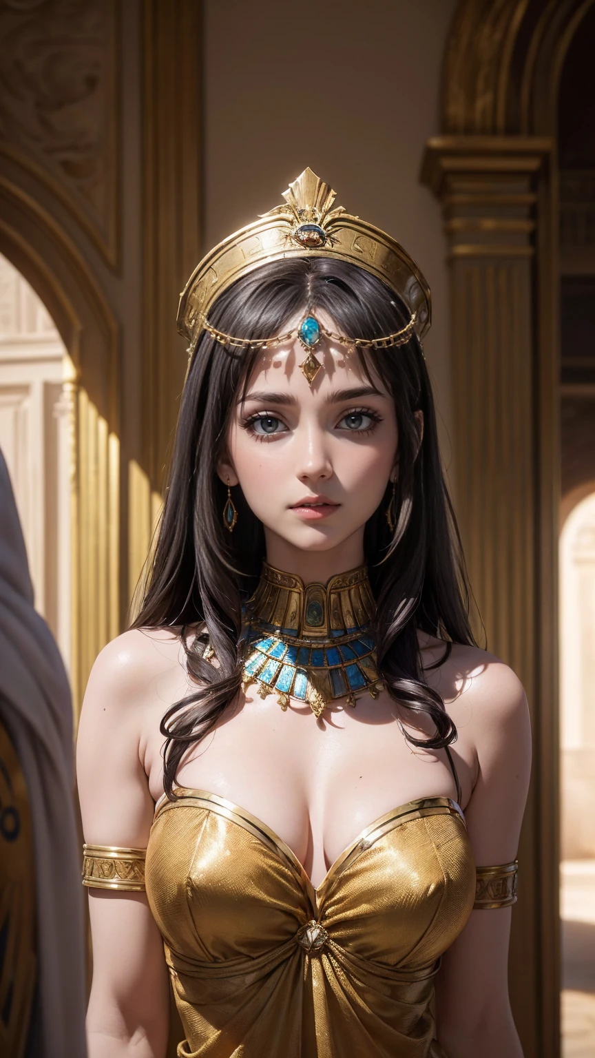 ((最high quality, 8K, masterpiece: 1.3, Ultra HD, high quality, 最high quality, High resolution, realism)) 、It's Cleopatra、Inside an ancient Egyptian palace、Use your body to seduce Julius Caesar of Rome