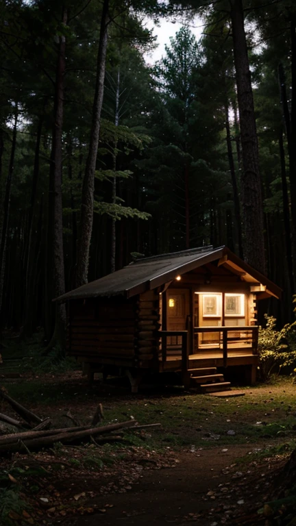 forest at night hut