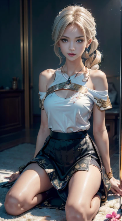 (Extremely detailed 8k wallpaper:2), (photo:2), (soigne beautiful girl:2), (Give lectures to friends:2), detailed (Face and eyes), (Surrealism:1), (highly detailed:1), (epic realistic:1), Rim Light, (Maximum details:1), Comfort, (whole body:1.3), (Looking at the audience:2), (Woman's attractive Qualities:2), (attractive Woman:2), (attractive:2), Smile, intelligence, Empathy, beautiful, sense of style, healthy, Beauty, optimism, (Sensitivity:2), sincerity, Romantic gesture, play, Fashion sense, (:2), charm, modesty, considerate, (Femininity:1), frivolous, warmth, (physical attractiveness:2), A beautiful smile, A like of life, Power and strength, Vulnerabilities, curiosity, Want to know, like, (Natural background:2), Kawaii, Deadly, Beautiful breasts, (Seductive figure:2), (Beautiful Body:2), beautiful的姿势, Charming pose, (Beautiful legs:1.0), (beautiful clothes:1), (apparel:2), (Elegant clothes:2), (European Clothing:2), detailed clothes, (skirt:1), (Women's shirts:1), (Provocative pose)