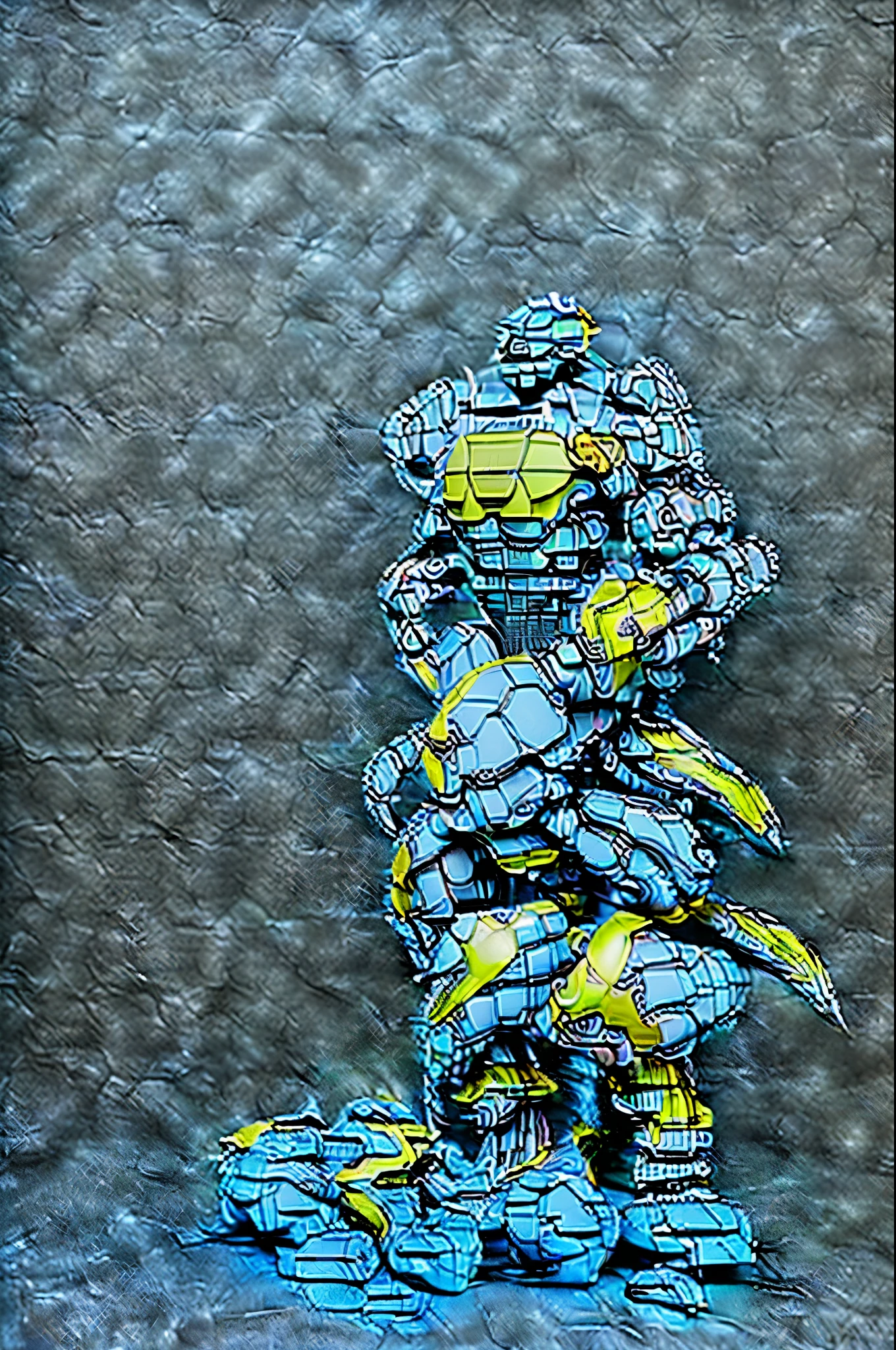 (sketch:1.4) (dramatic angle:1.3),(dynamic angle,:1.2), (mecha design (de):1.6), (mdde:1.3), weapon, no humans, spikes, mecha, arm cannon, tail, solo, blue mecha, science fiction, standing, holding, glowing, electricity, teeth, holding gun, blue eyes, monster, simple background, sharp teeth, english text, claw