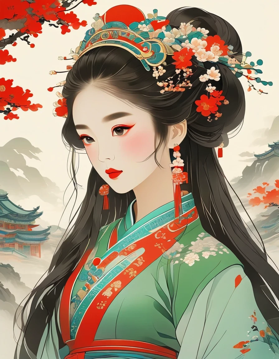 vector art，Peking opera girl，vector illustration vector illustration，Flat design style Flat design style，flat illustration flat illustration，，minimalism minimalism，Liu Danzhai，Chinese cultureChinese culture，Flat national style，The high-end sense of red and green CP，The ancient charm of Chinese style，Only Guofeng can do it, right?，The high-end and subtle beauty is really amazing